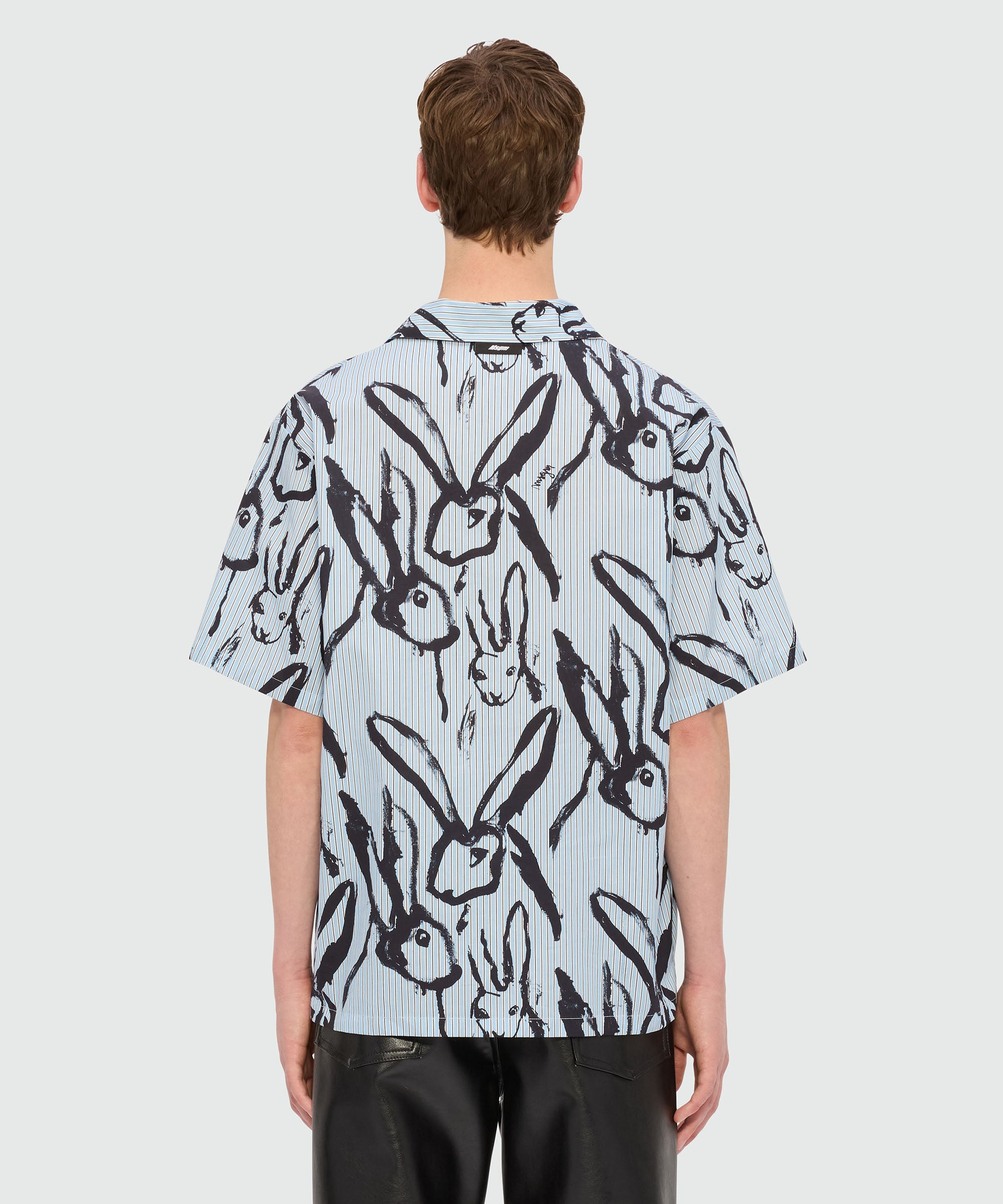 Light blue striped poplin bowling shirt with "Sketched Bunnies" print - 3