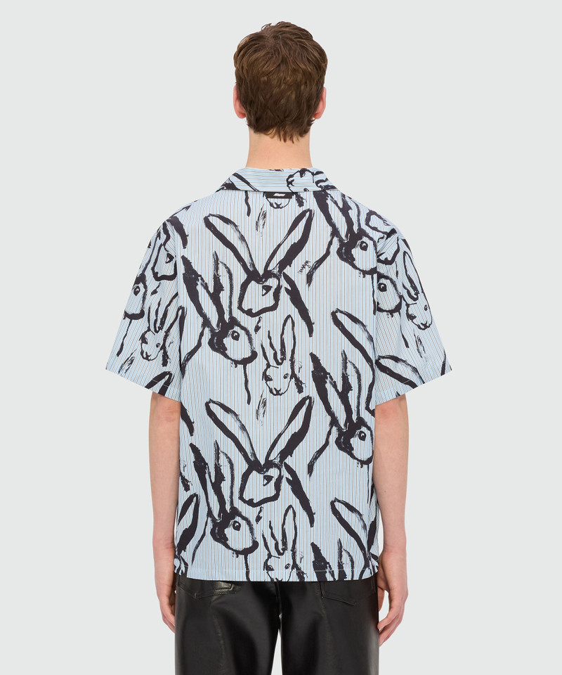 Light blue striped poplin bowling shirt with "Sketched Bunnies" print 3