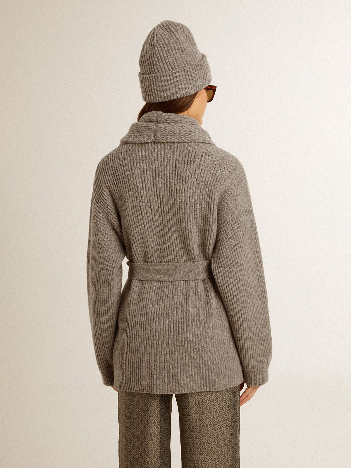 Women's cardigan in gray melange wool with embroidery on the front - 5