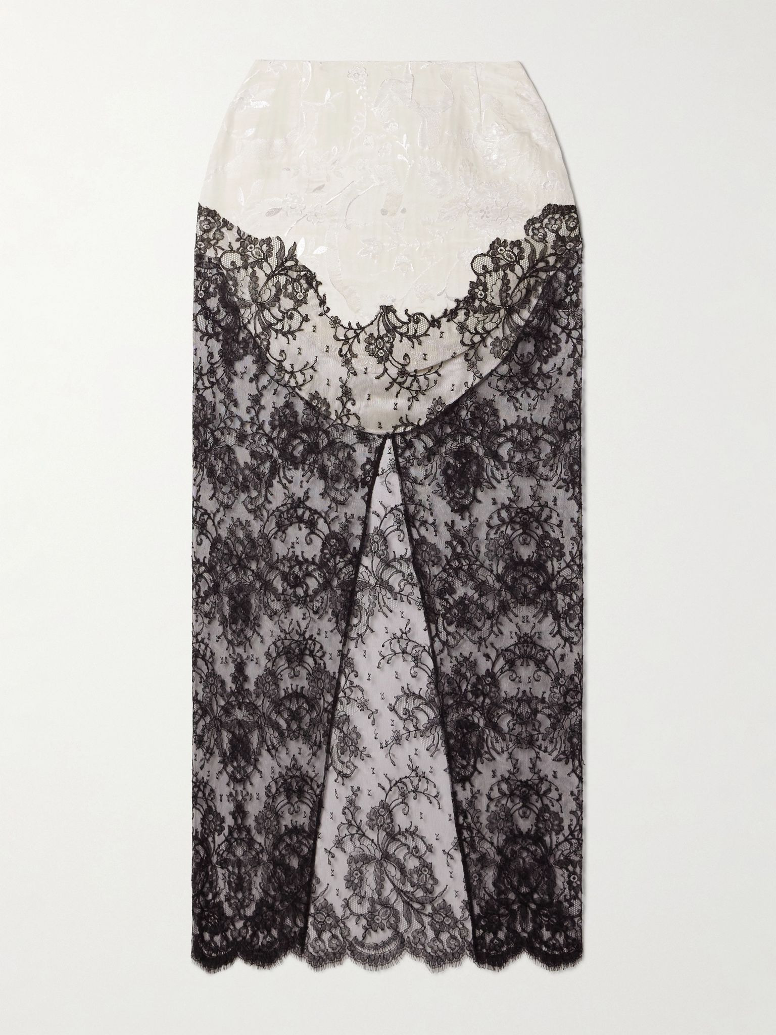 Cotton-blend Chantilly lace and metallic jacquard maxi skirt Ivory - 1