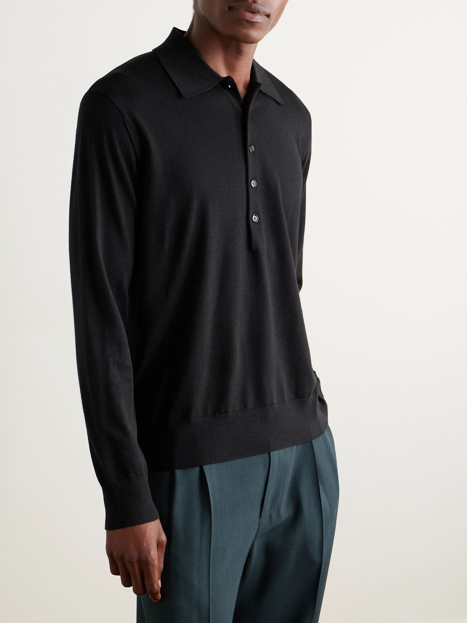 Wool Polo Sweater Black - 3