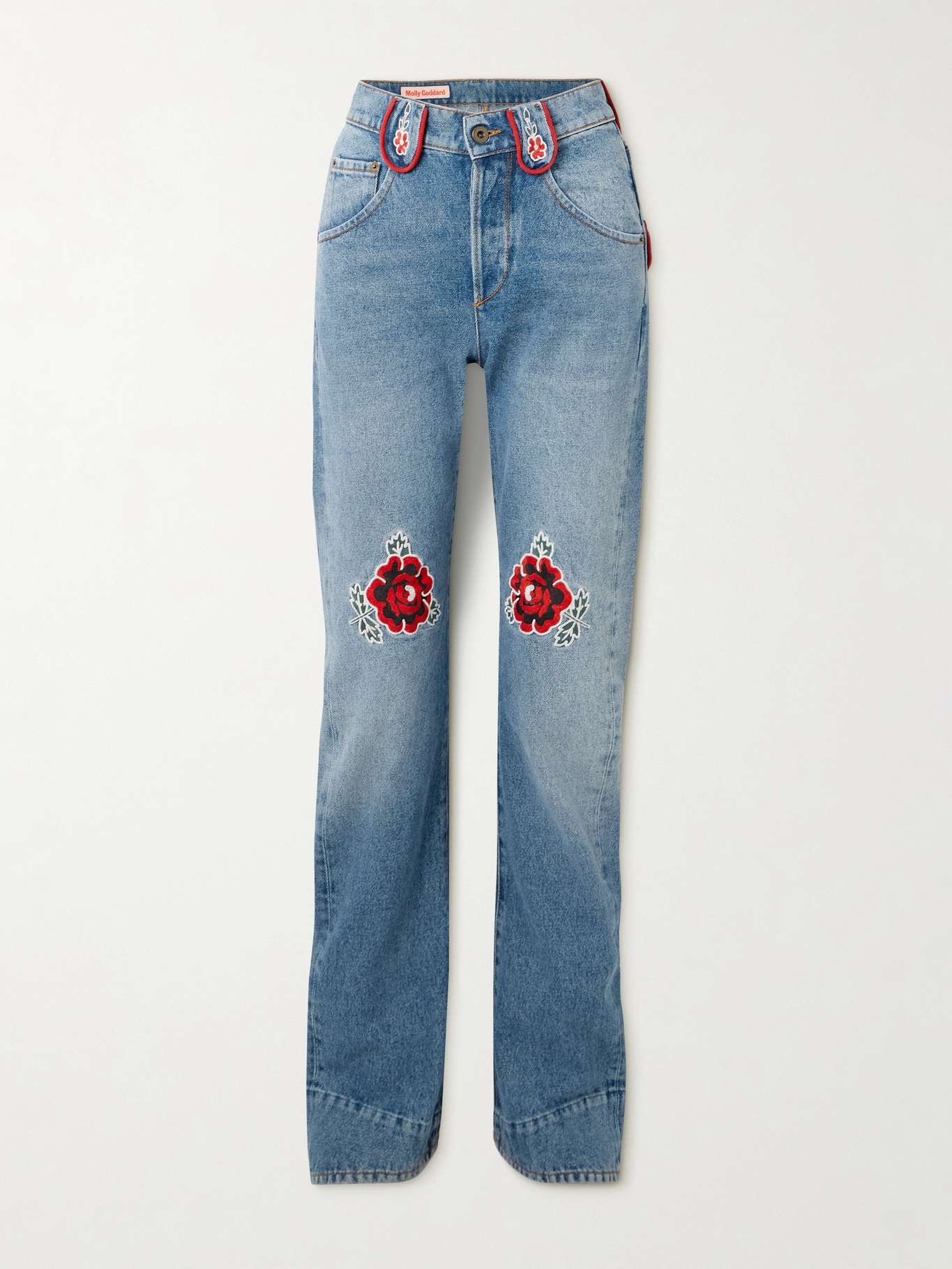 Cora embroidered high-rise straight-leg jeans - 1