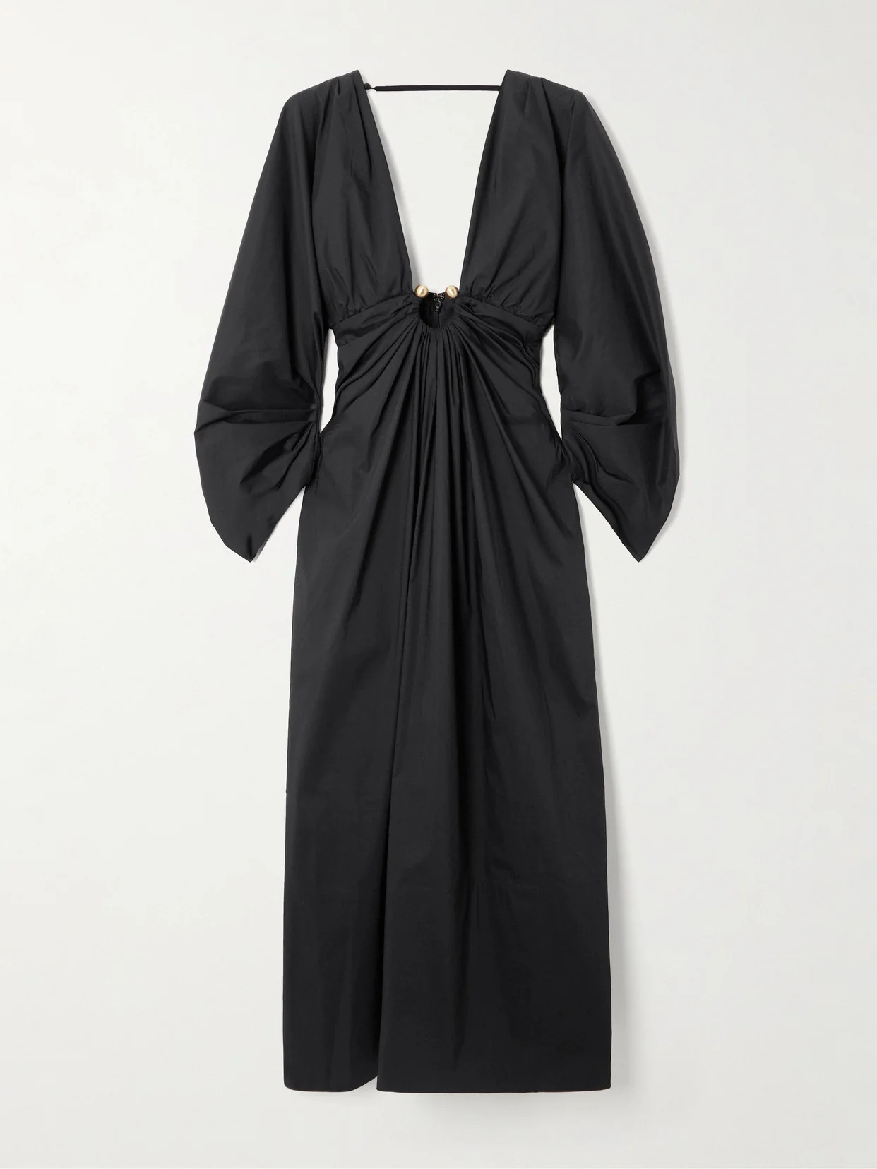 Elyza Embellished Gathered Cotton-blend Poplin Midi Dress - 1