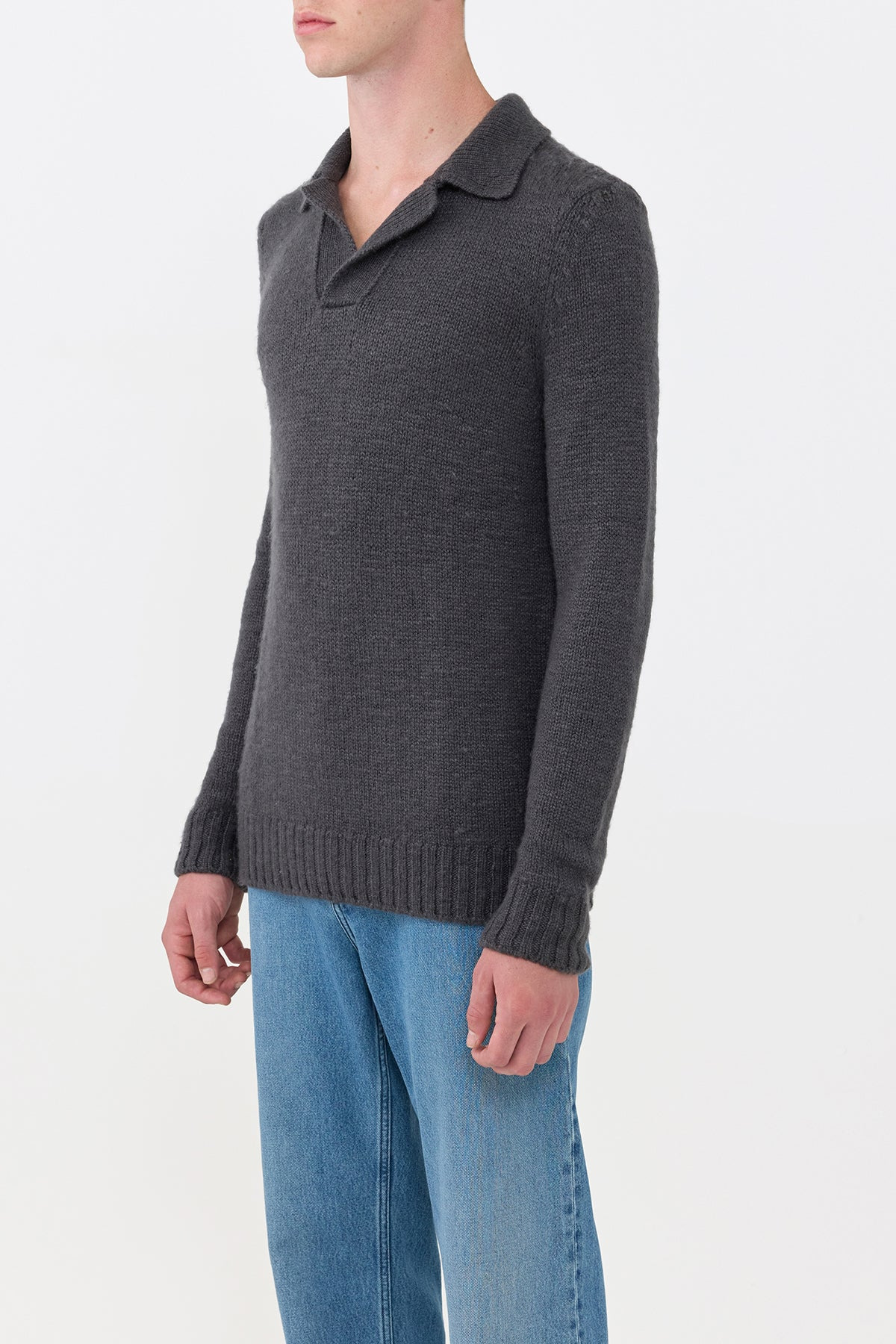 Aled Knit Polo in Charcoal Cashmere - 3