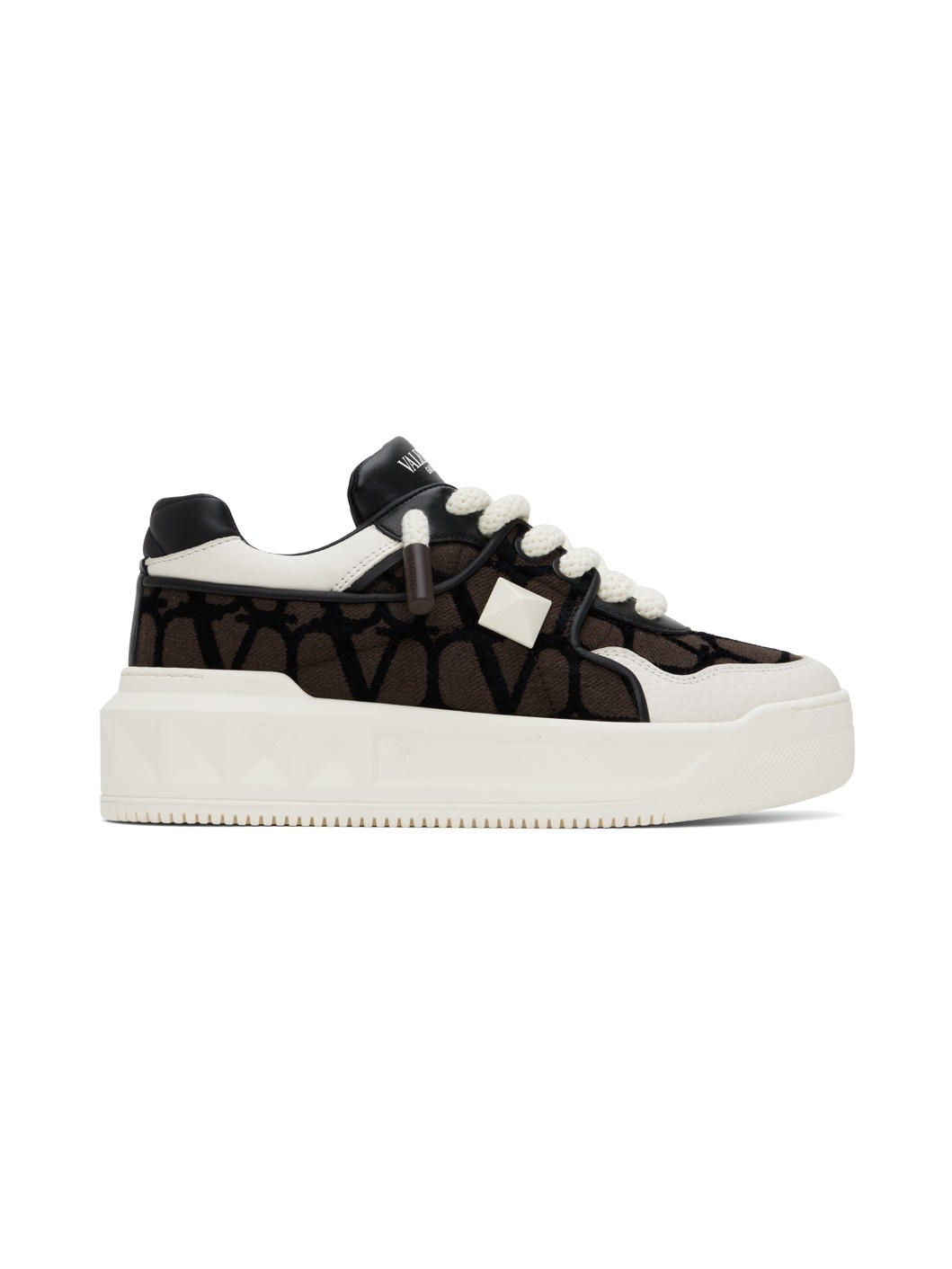 White & Brown One Stud XL Low-Top Sneakers - 1