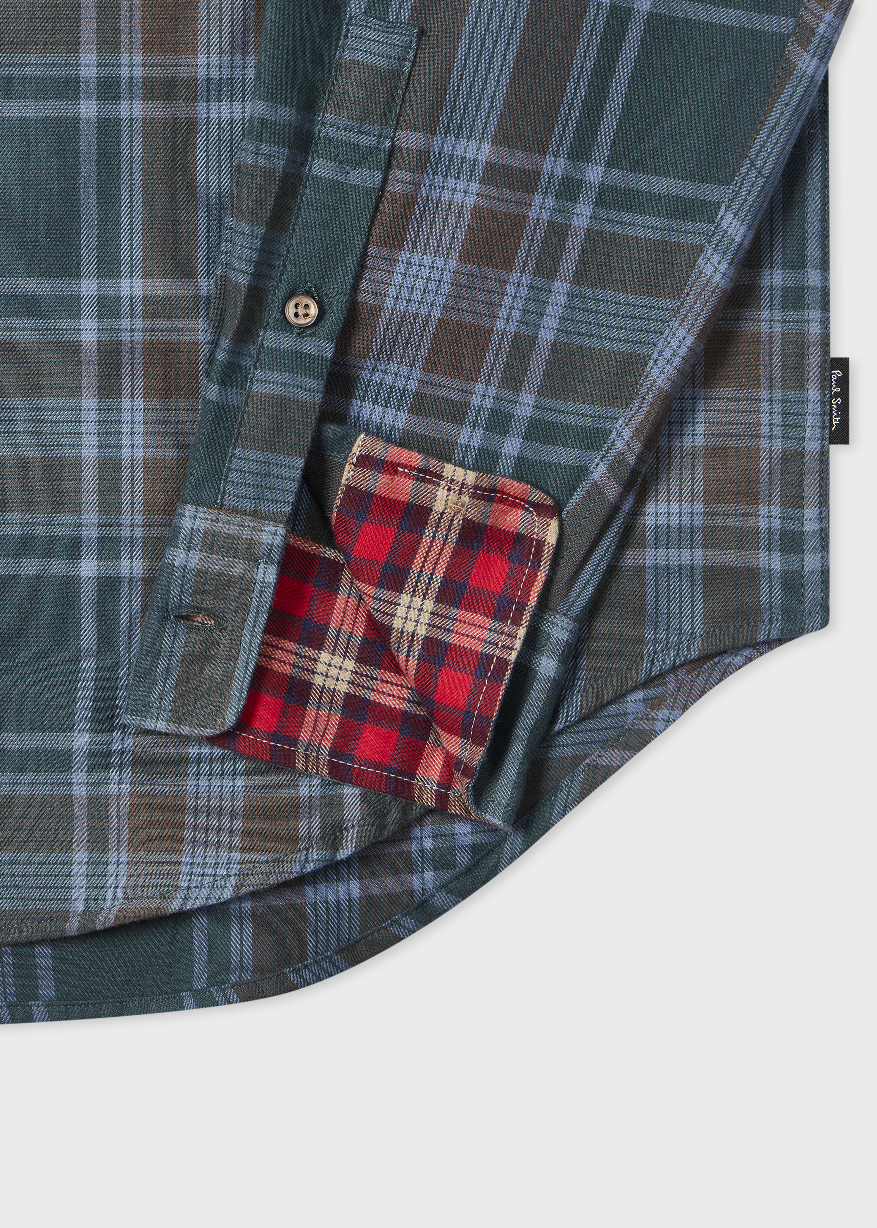 Green and Blue Cotton-Flannel Check Shirt - 2