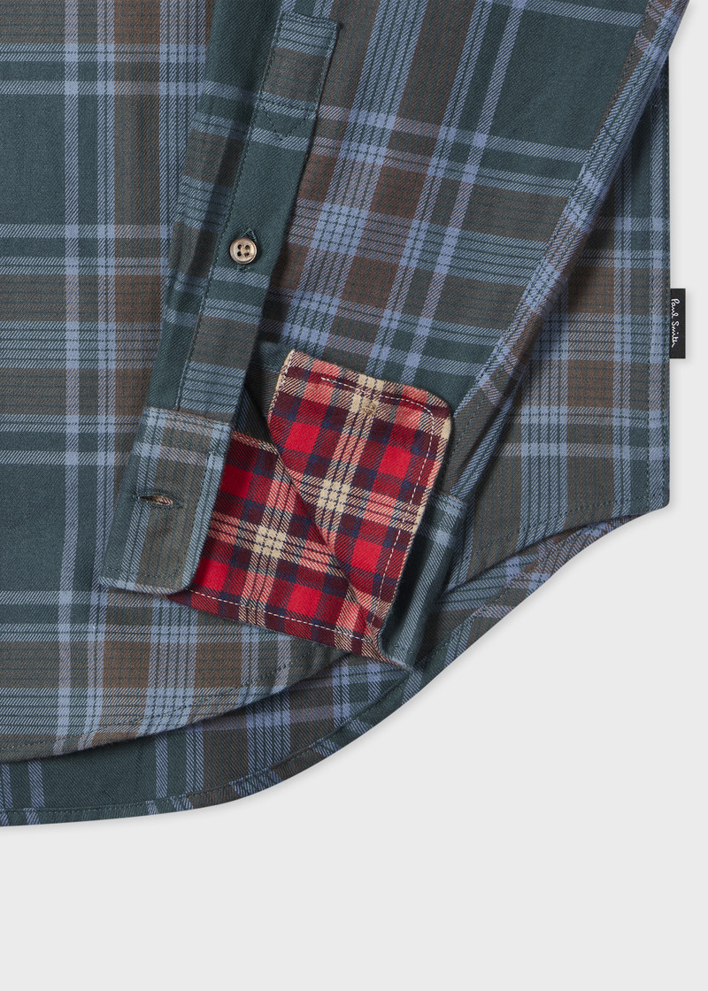 Paul Smith Green and Blue Cotton-Flannel Check Shirt outlook
