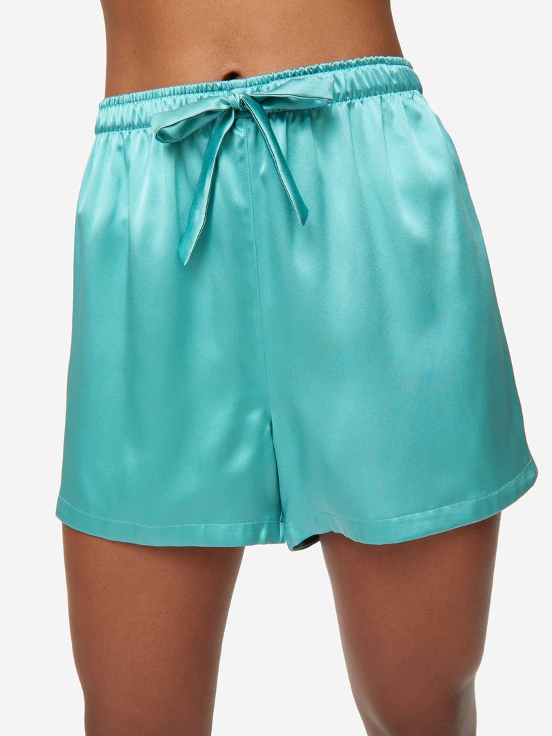 Women's Short Cami Pyjamas Bailey Silk Satin Sea Foam Green - 5