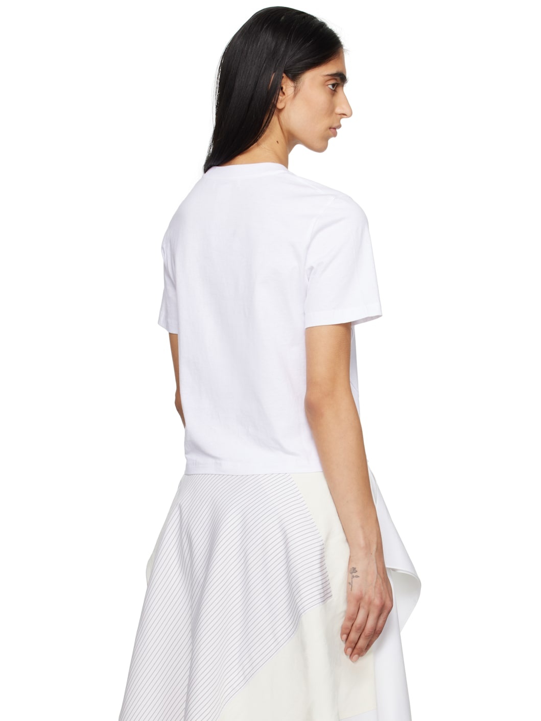 White Anchor Logo Cropped Panelled T-shirt - 3
