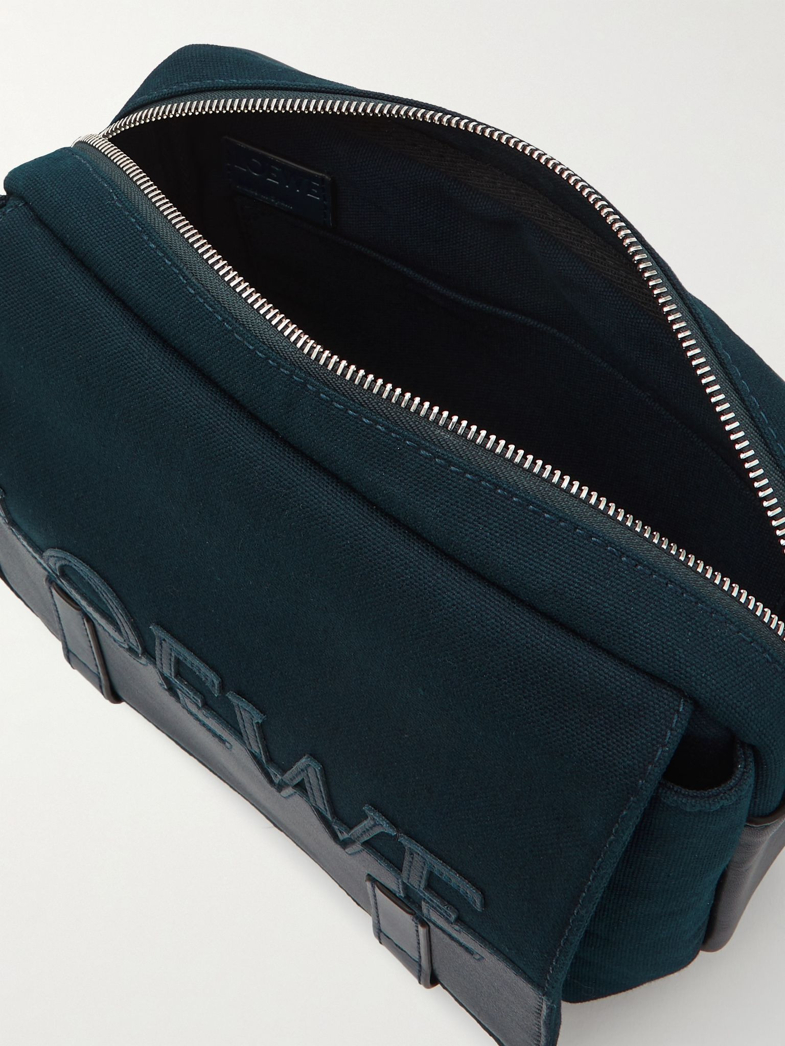 Military XS Leather-Trimmed Canvas Messenger Bag Navy - 5