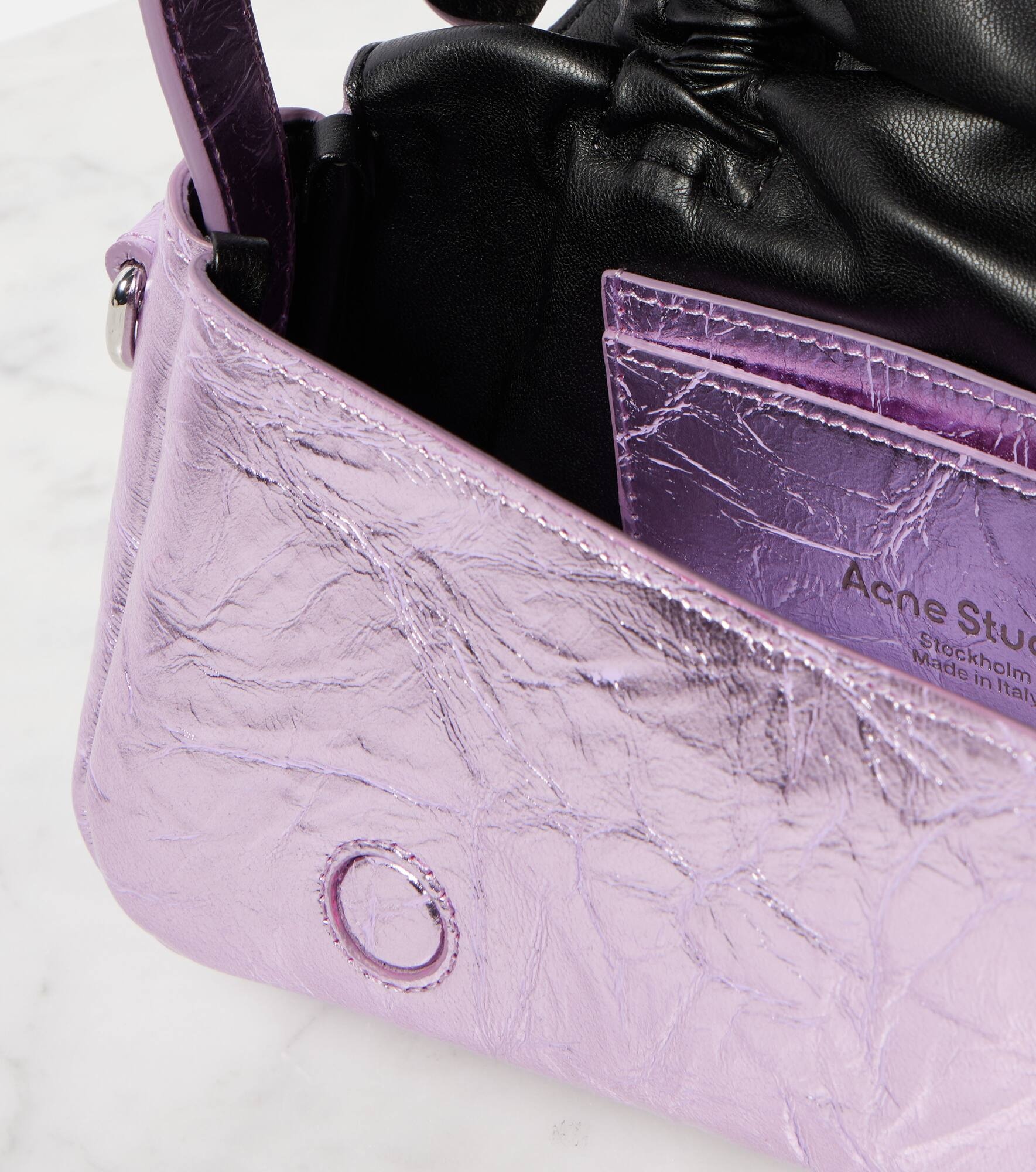 Bow-detail metallic leather shoulder bag - 3