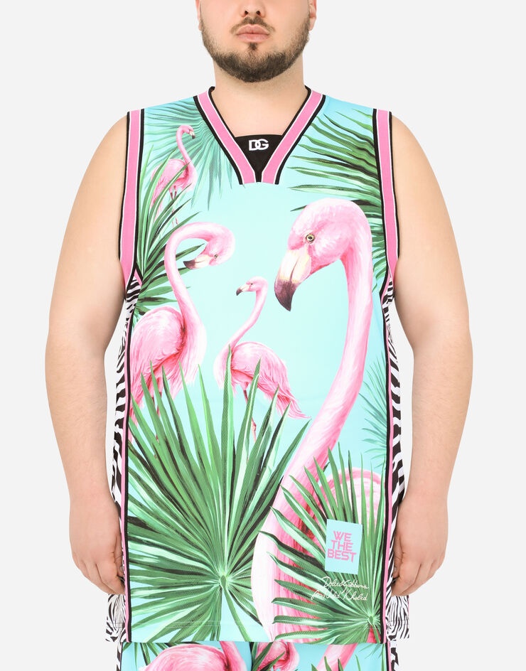 Technical fabric singlet with flamingo print - 1