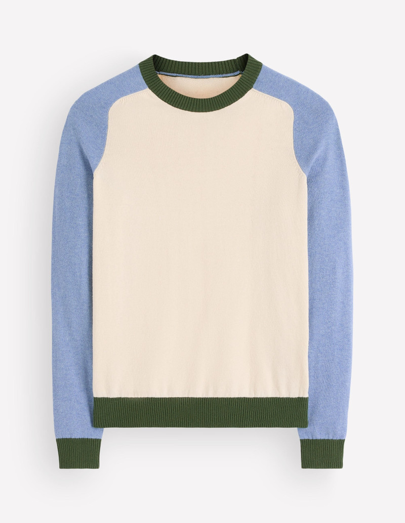 Meg Raglan Sleeve Sweater-Ivory, Blue and Green - 1