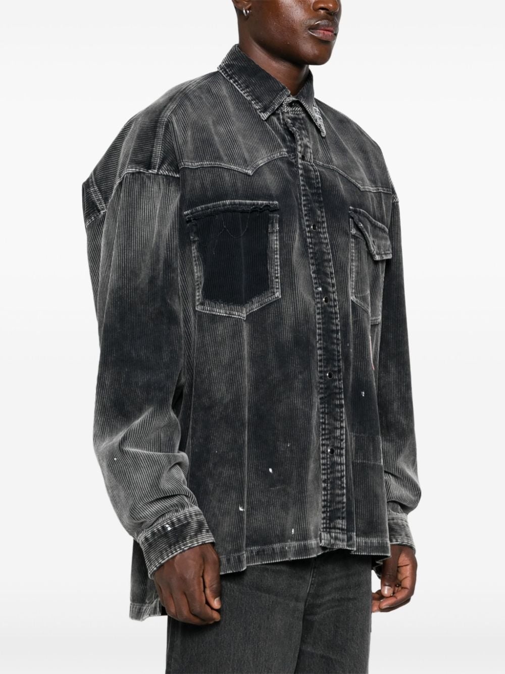 distressed-finish corduroy shirt - 3