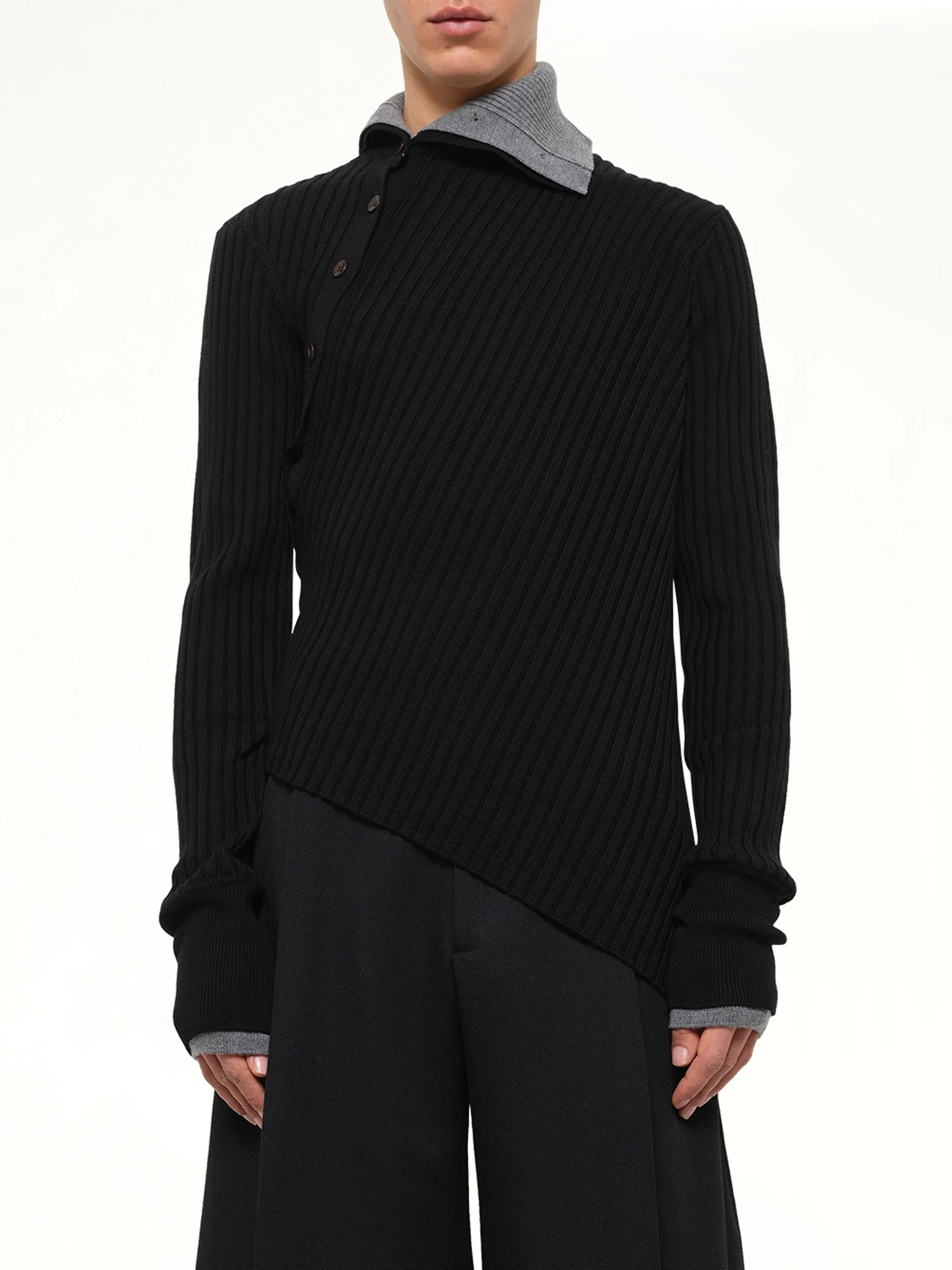 Asymmetrical Wool Turtle Neck in Black - 1