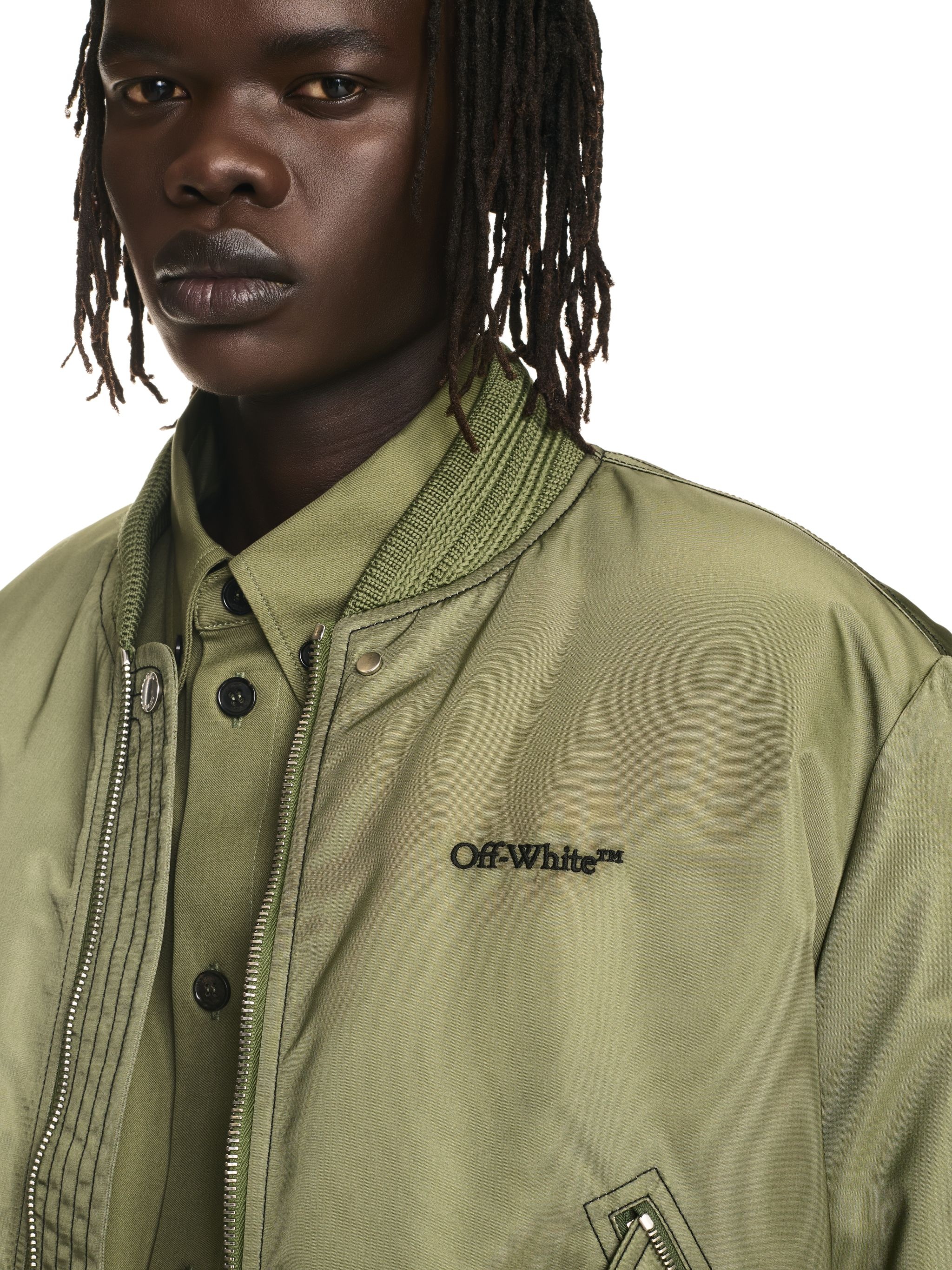Military Green Nylon Bomber - 5