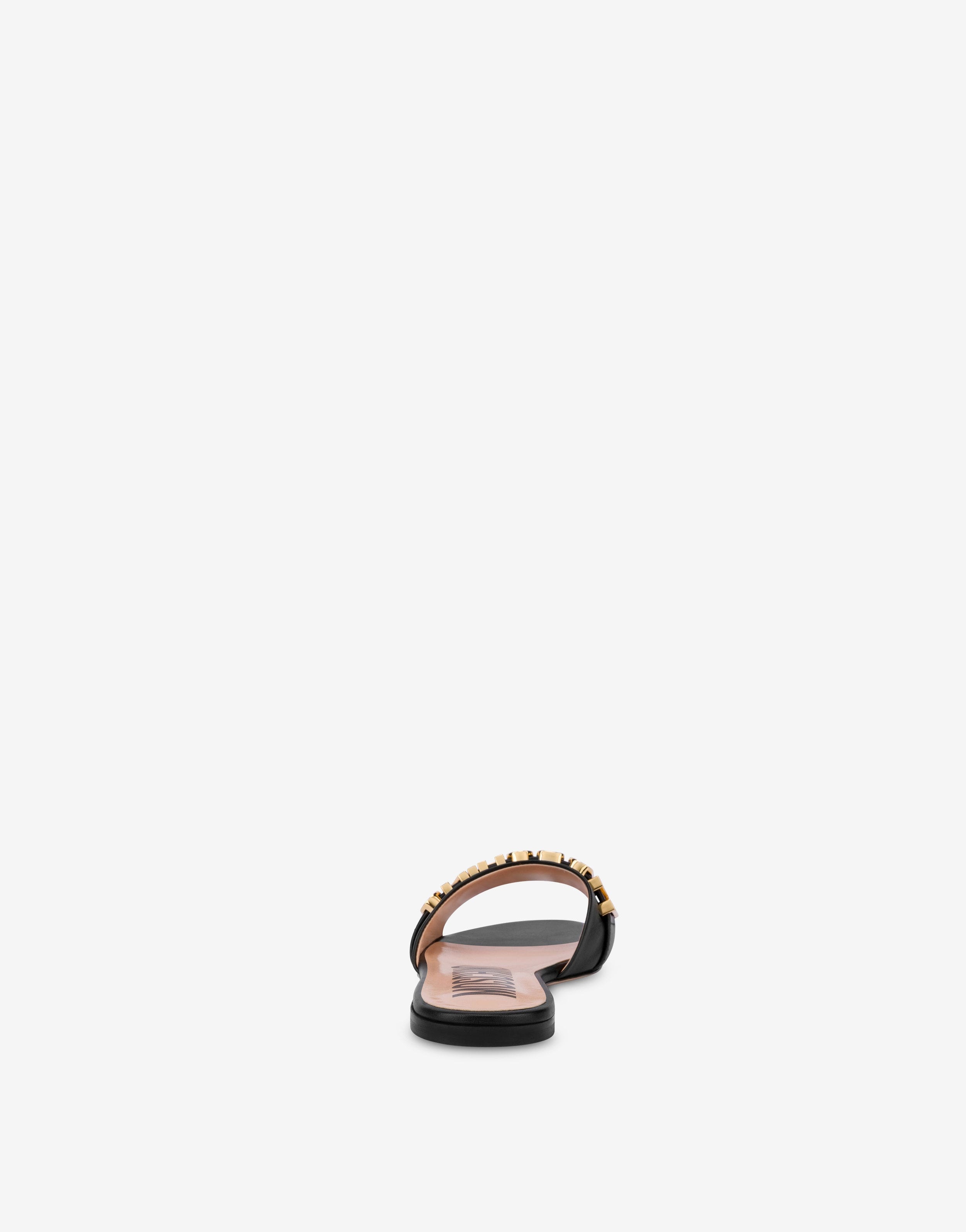 CALFSKIN JEWEL LOGO FLAT SANDALS - 3