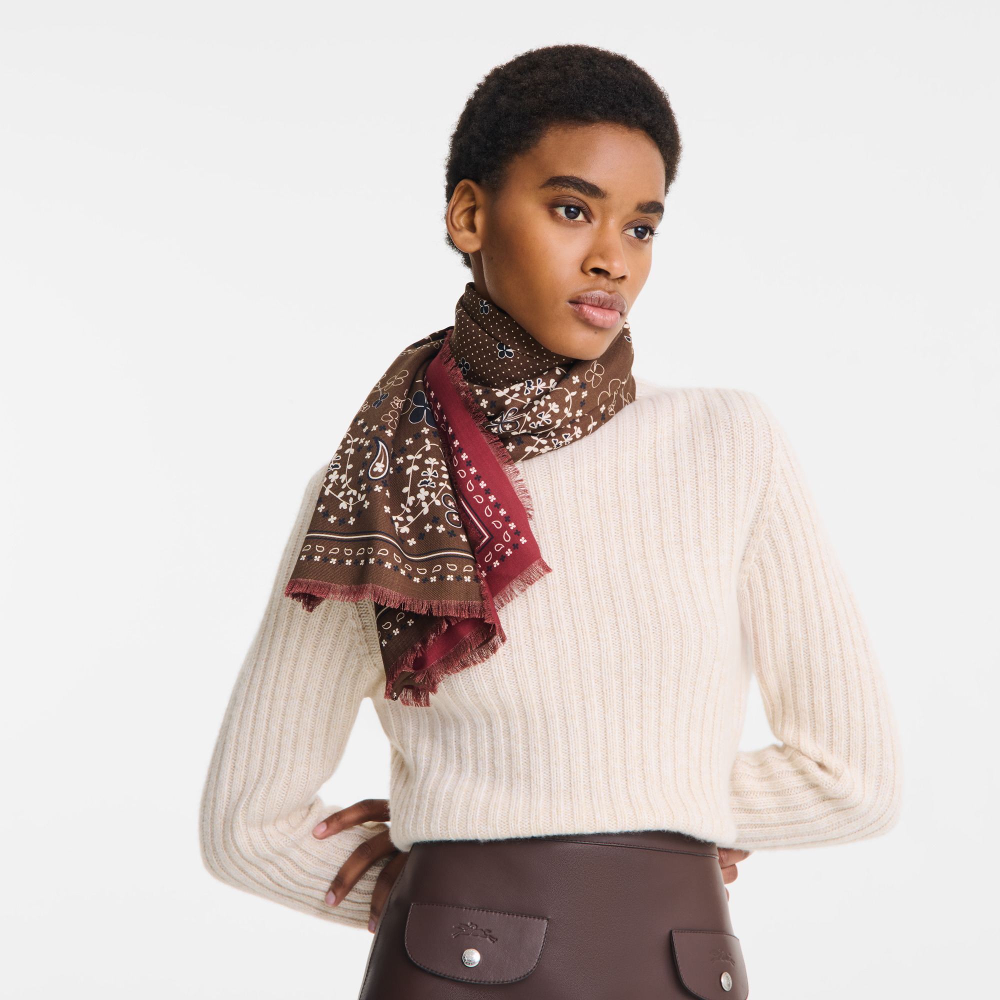 French Bandana Stole Pomegranate/Chocolate - OTHER - 2