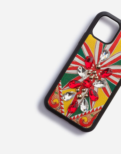 Dolce & Gabbana iPhone 11 Pro cover in carretto-print dauphine calfskin with embroidery outlook