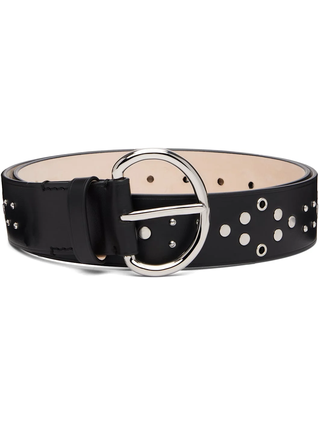 Black Metal Studs Leather Belt - 1