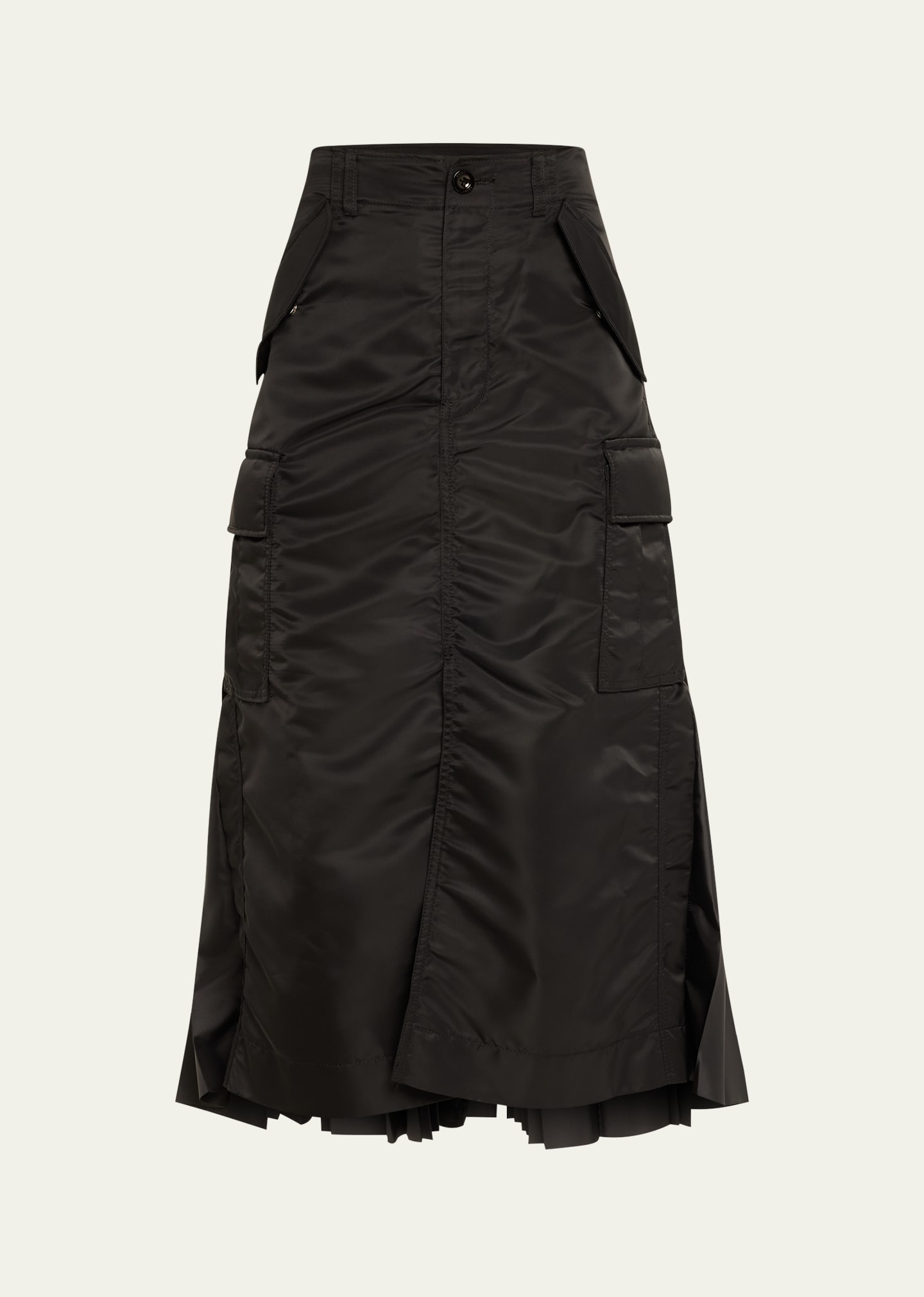 Nylon-Twill Pleated Cargo Midi Skirt - 1