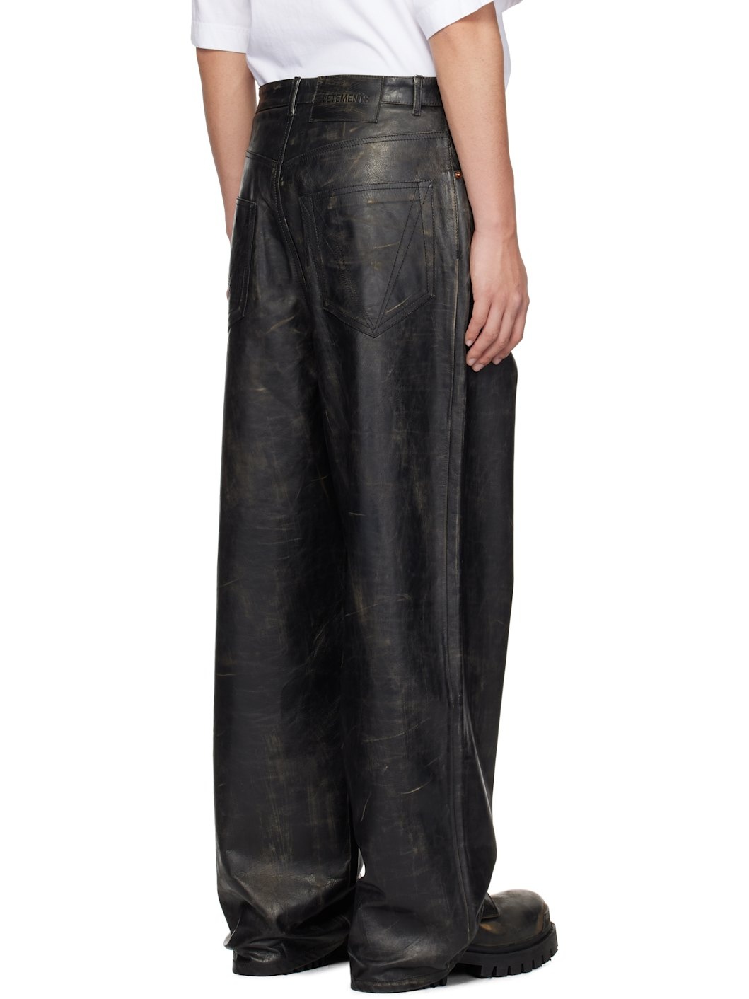 Black Distressed Leather Pants - 3