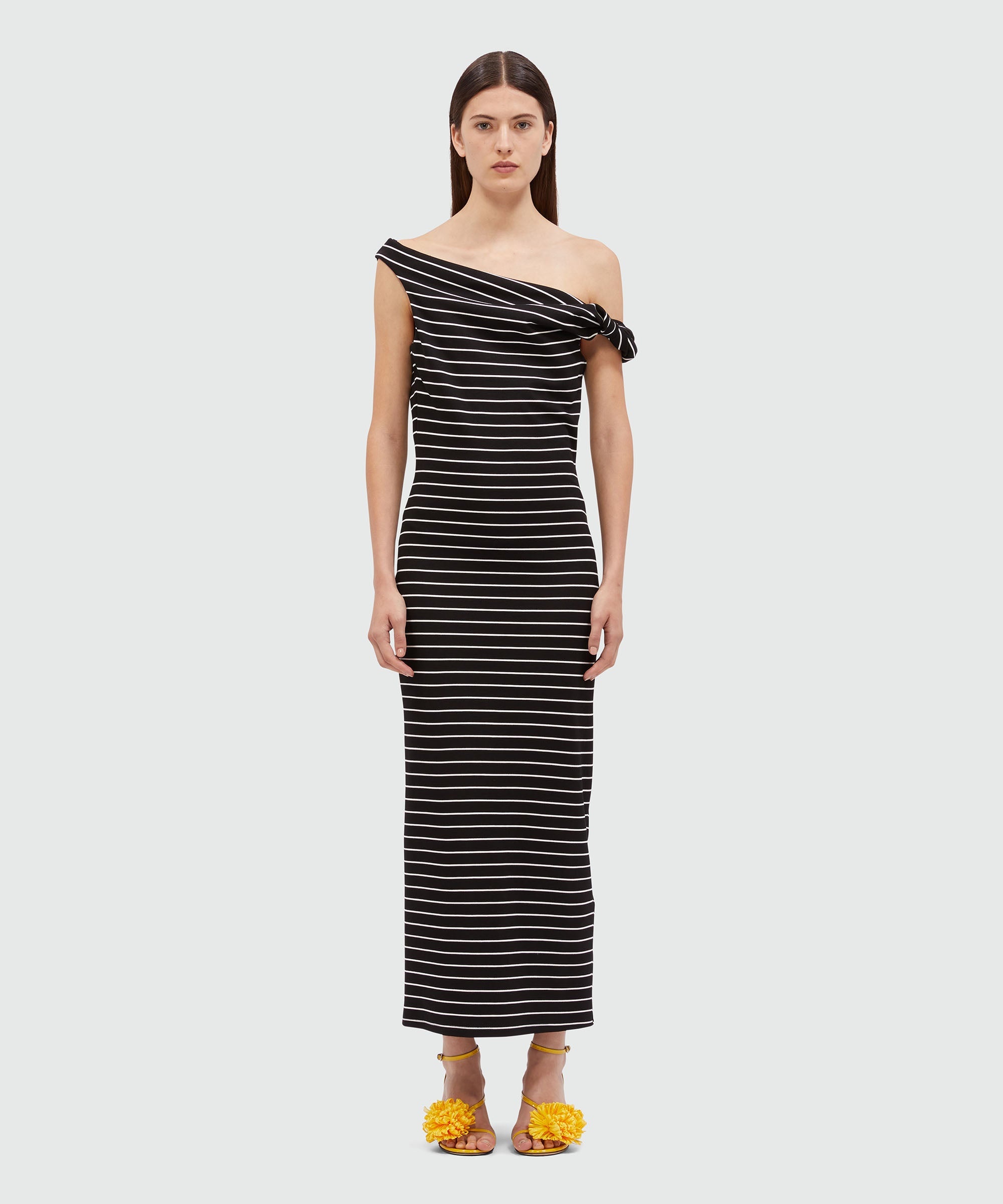 Midi dress in black jersey with white stripes - 2