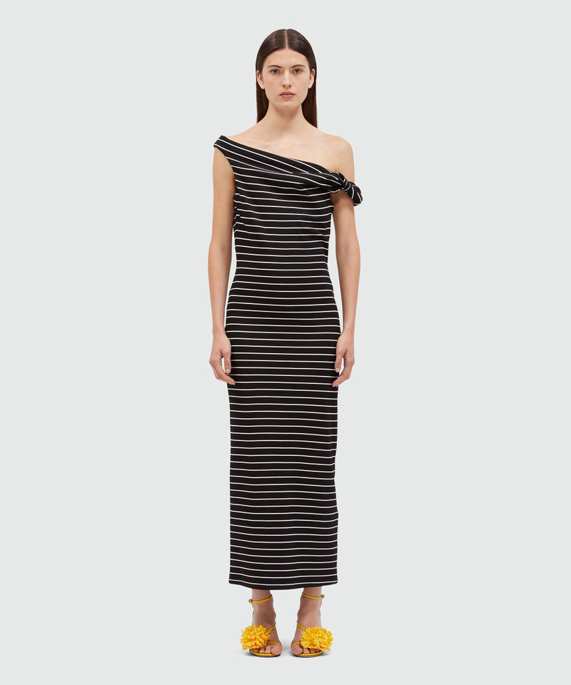 MSGM Midi dress in black jersey with white stripes outlook