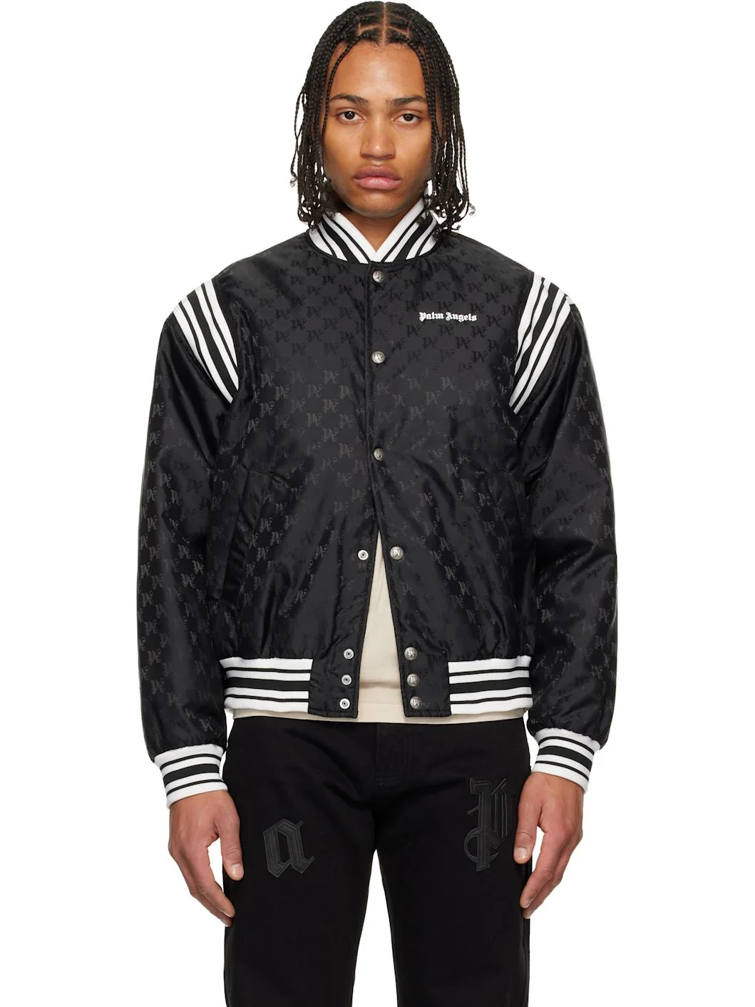 Black Monogram Jacquard Bomber Jacket - 1