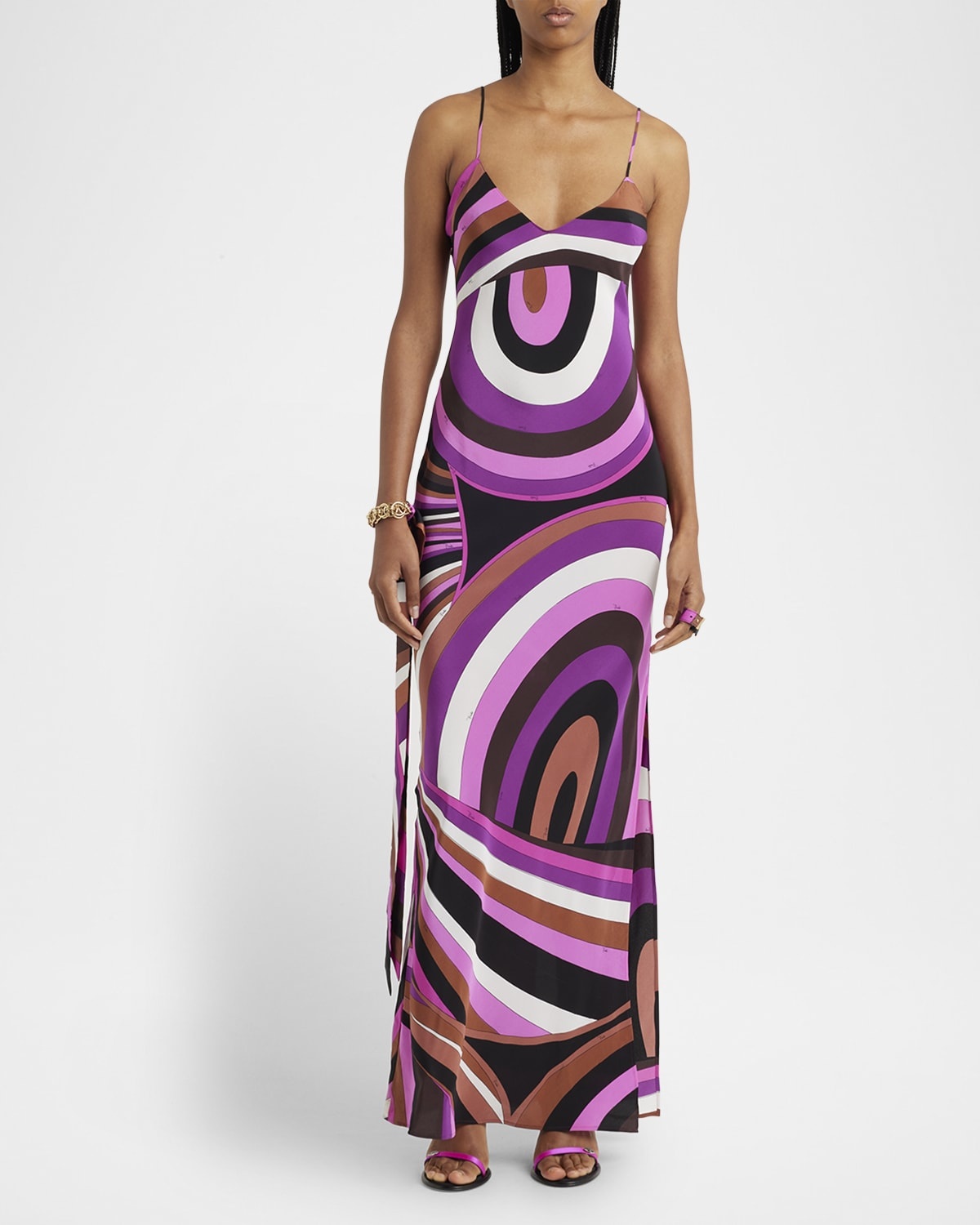 Abstract-Print Silk-Stretch Maxi Slip Dress - 1