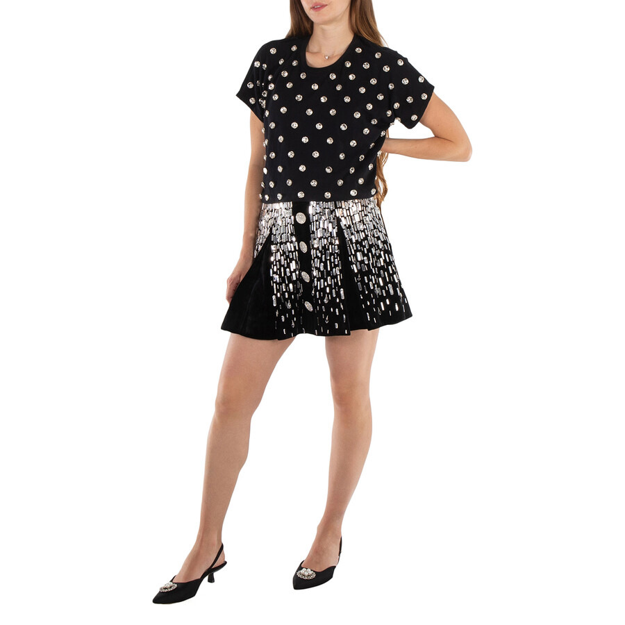 Balmain Ladies Ehv Noir / Crystal Crystal-Embellished Cotton T-Shirt - 4