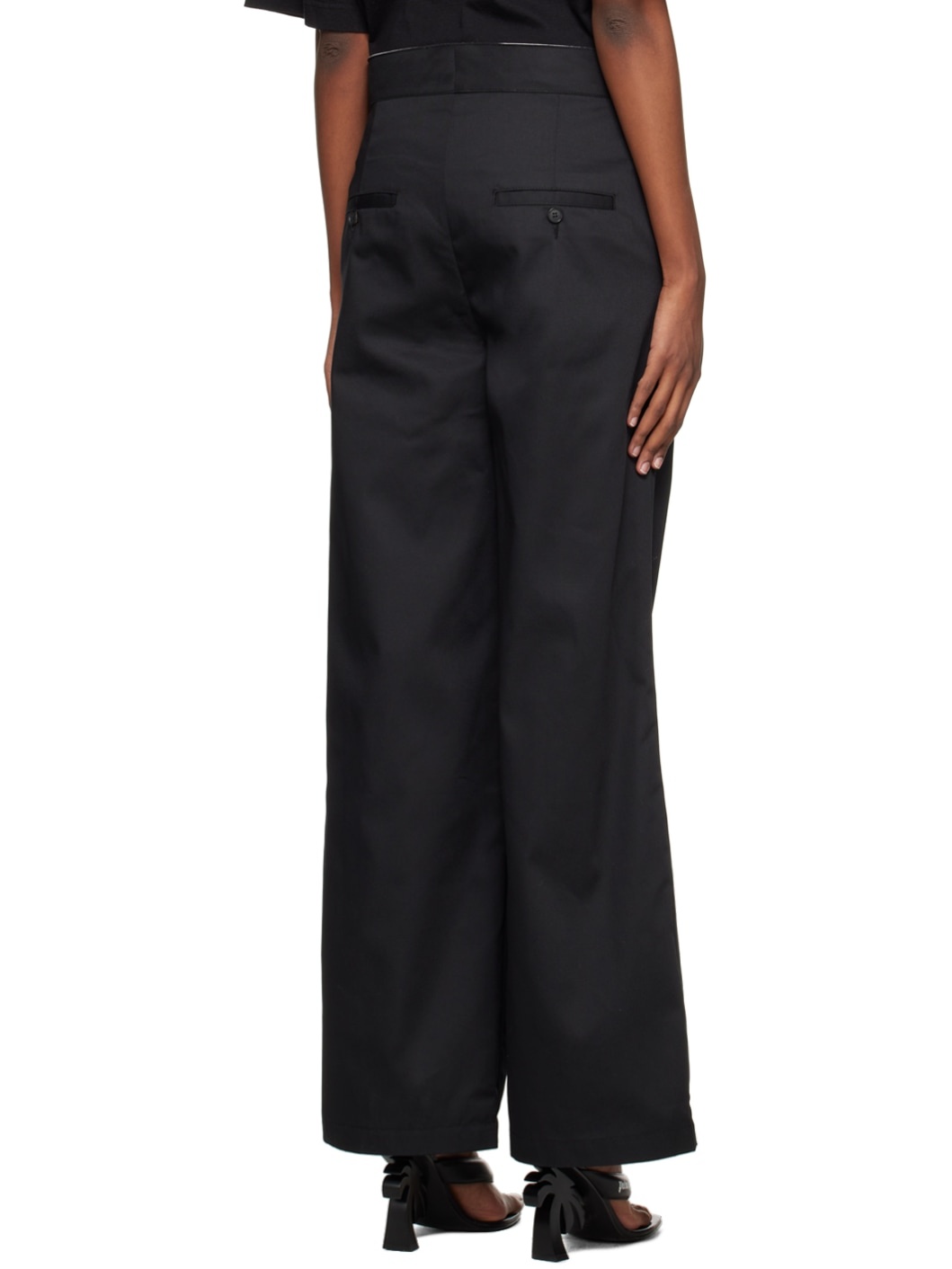 Black Reversed Waistband Trousers - 3