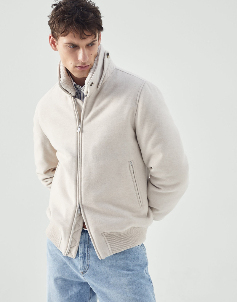 Lightweight water-resistant cashmere aviator jacket with Thermore® padding and detachable shearling 1
