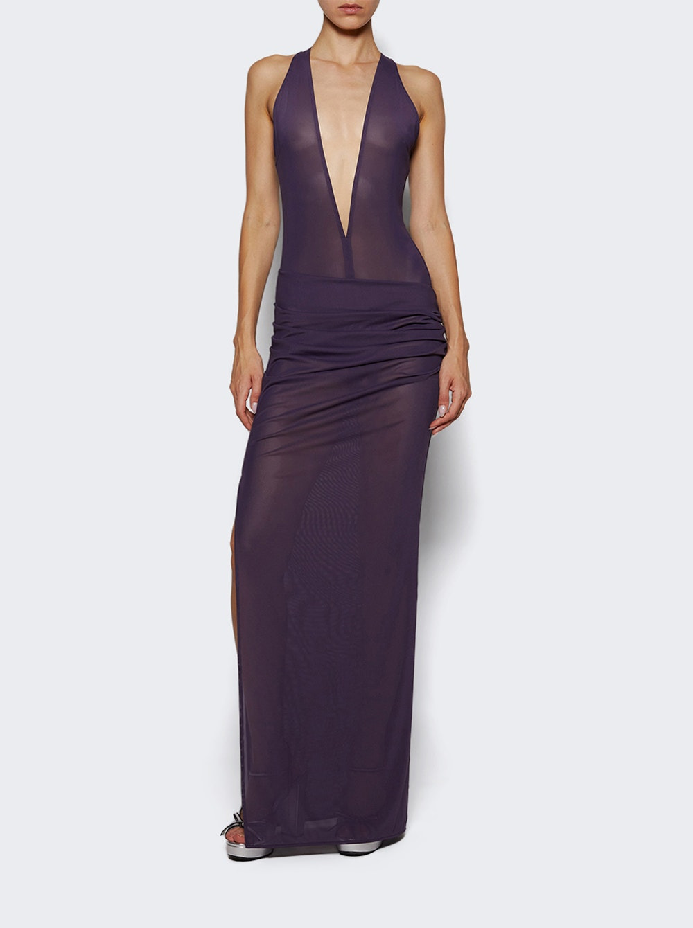 Tucked Halter Column In Power Mesh Grape - 5
