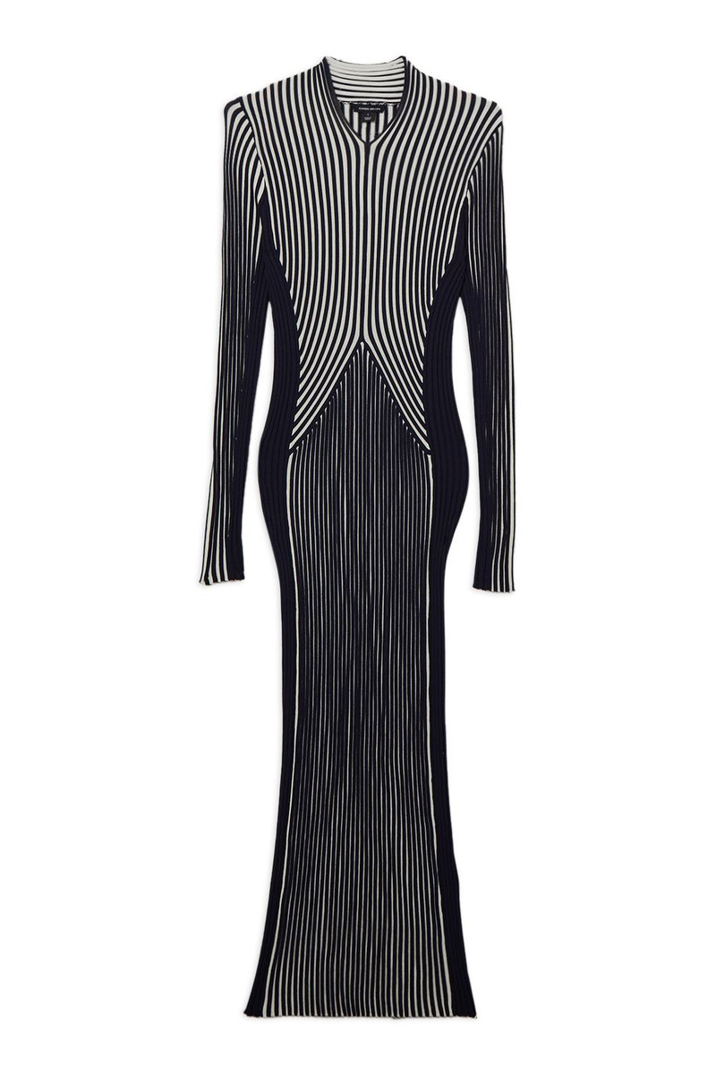 Petite Stripe Fitted Long Sleeve Knitted Midi Dress 4