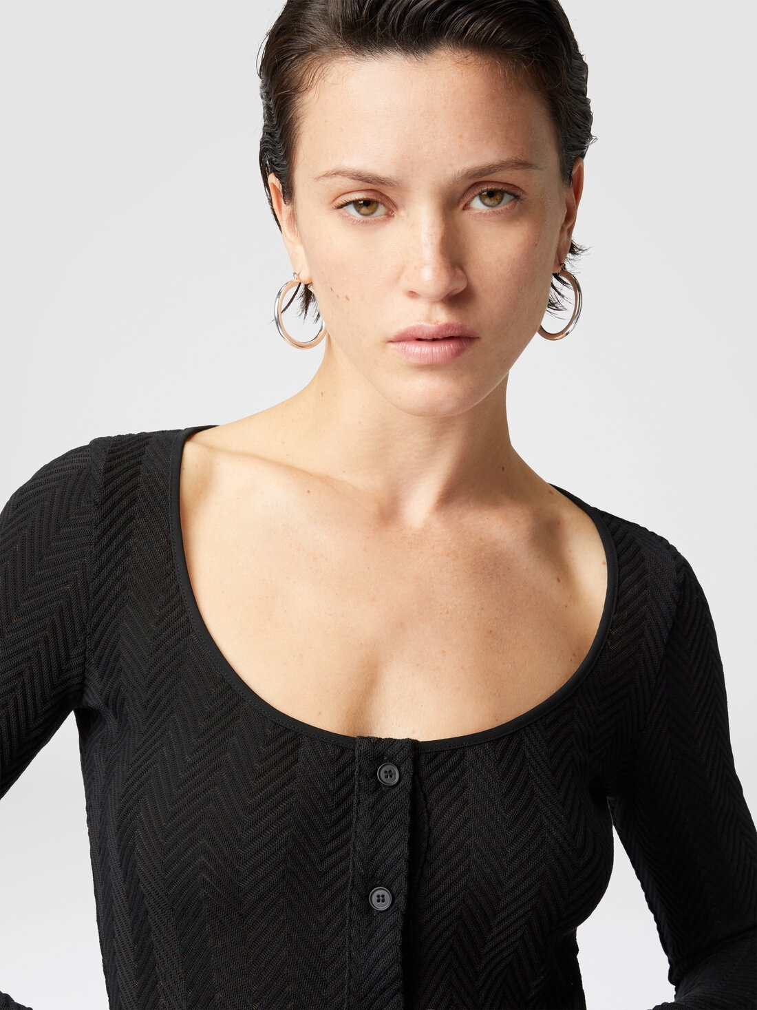 Tone-on-tone cotton and zigzag viscose cardigan - 5