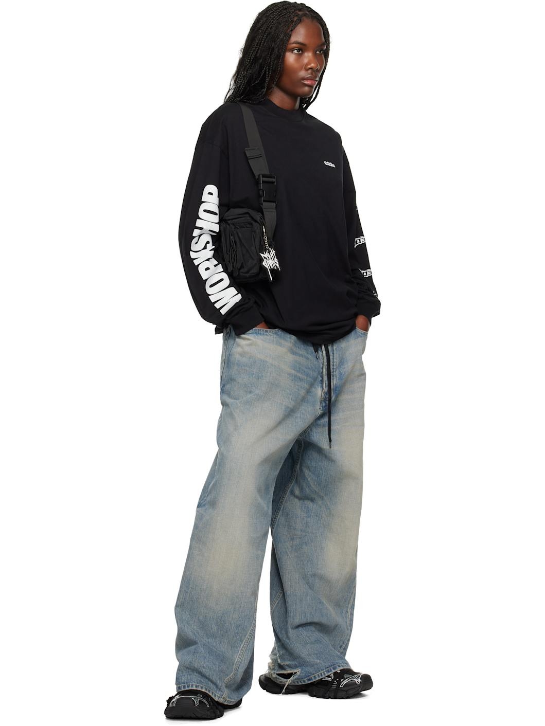 Black "Nerve Shatter" Boxy Longsleeve T-shirt - 4