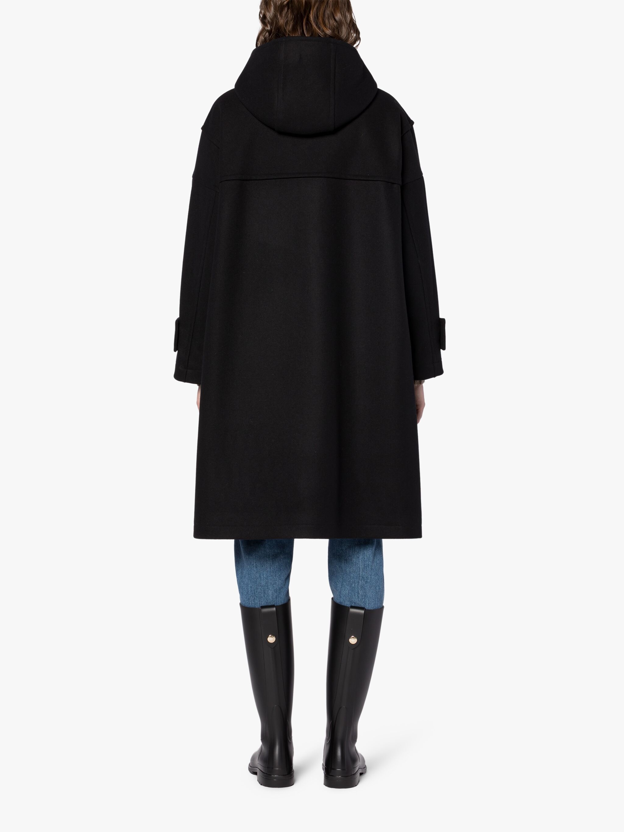 HUMBIE BLACK WOOL DUFFLE COAT - 4