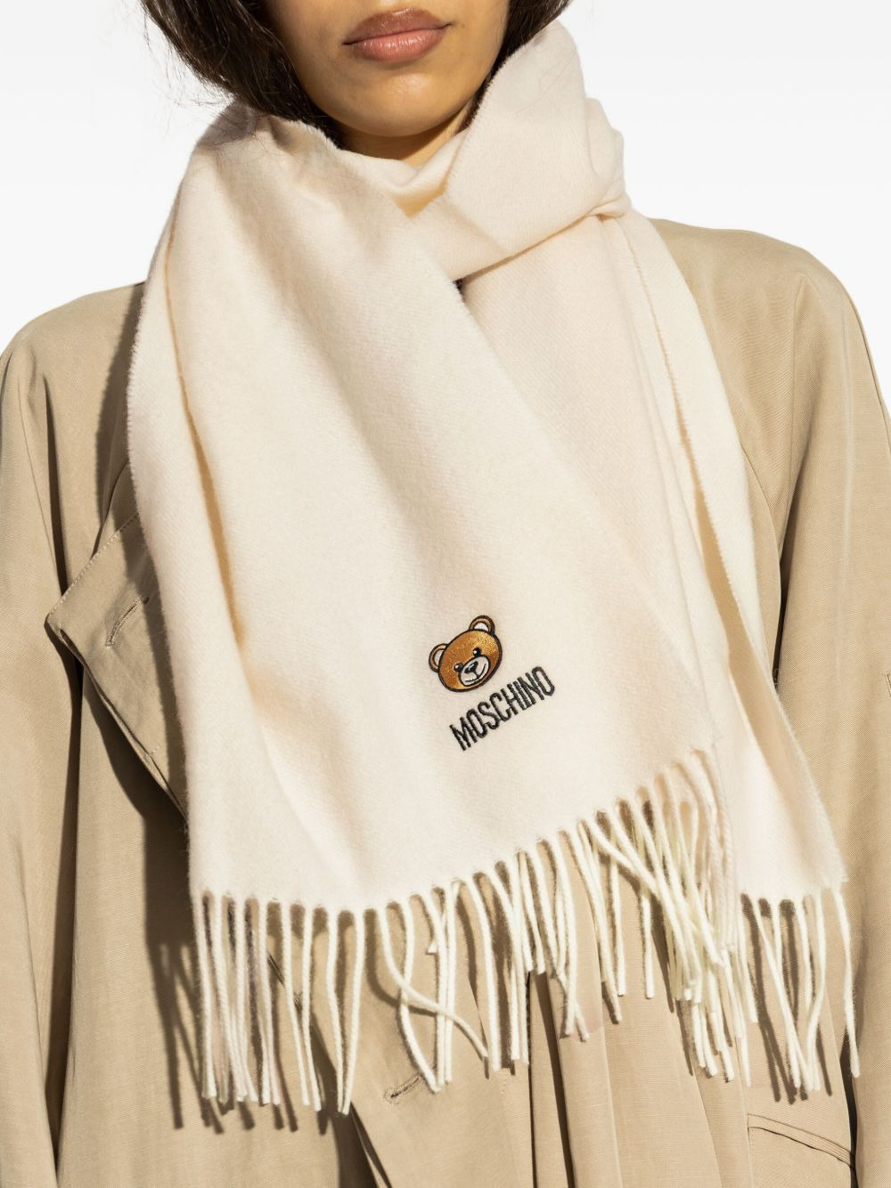 teddy-embroidered fringe scarf - 3