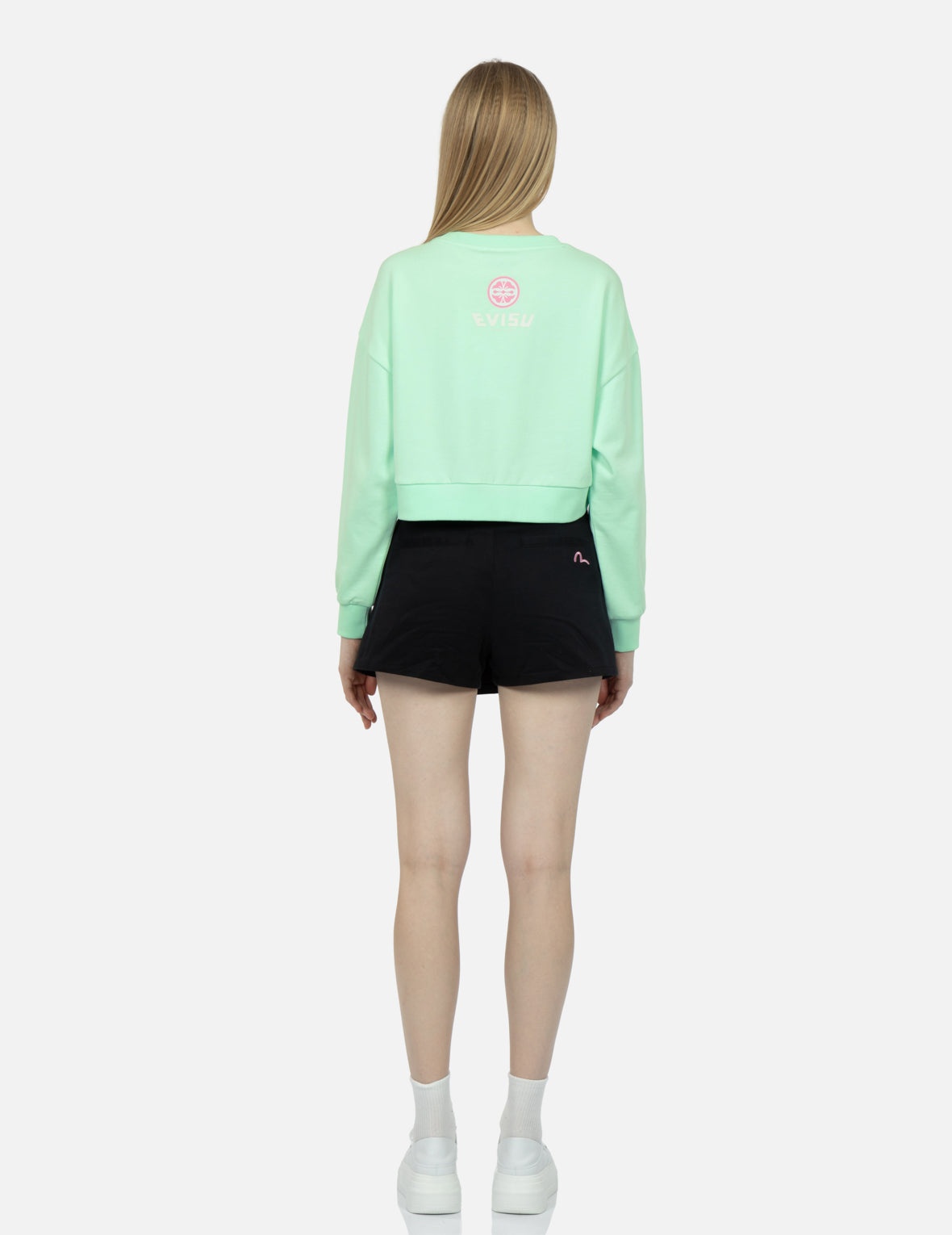Graffiti Daruma-pattern Seagull Print Cropped Sweatshirt - 6