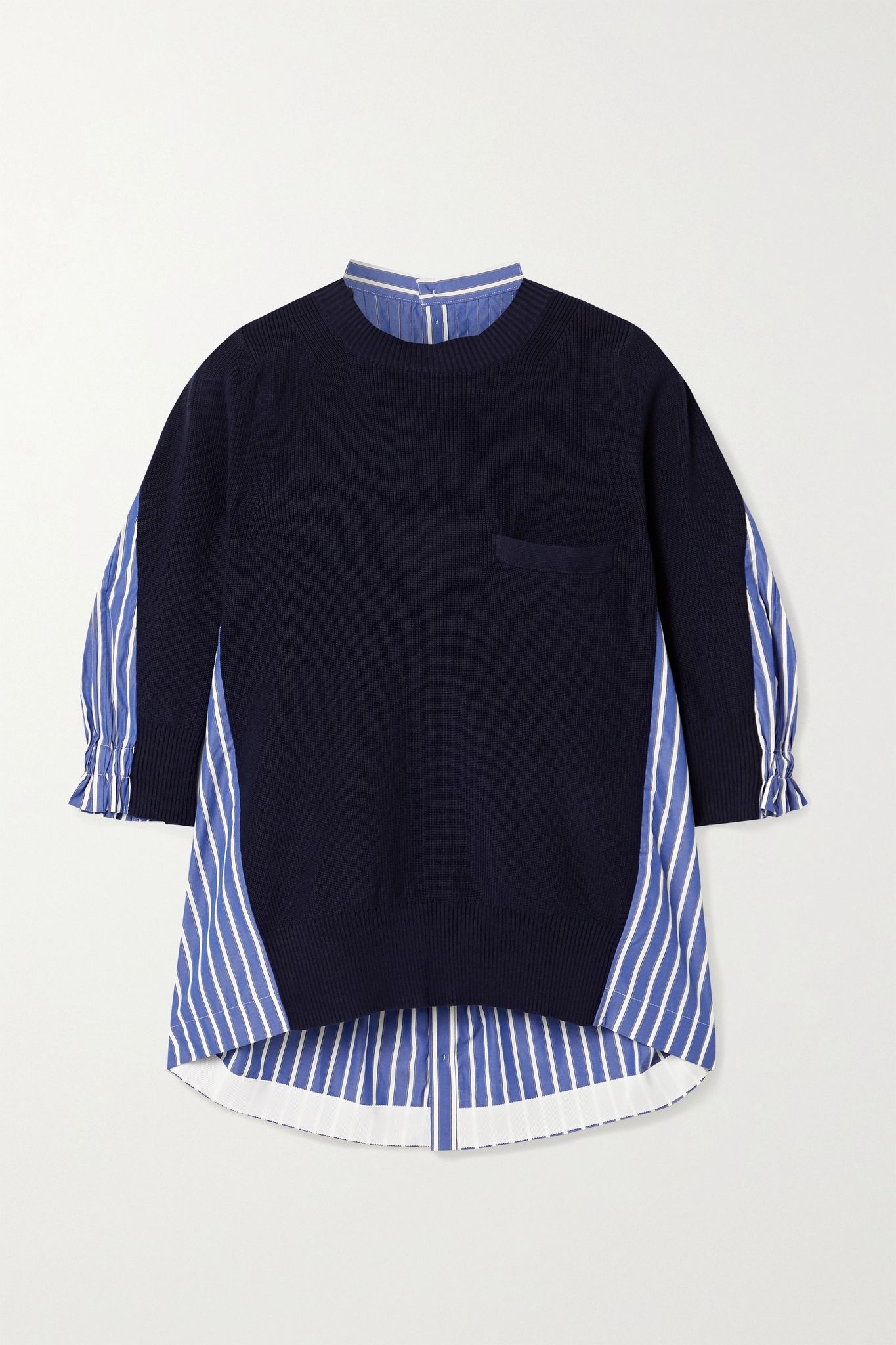 Oversized paneled striped cotton-poplin and ribbed-knit top - 1