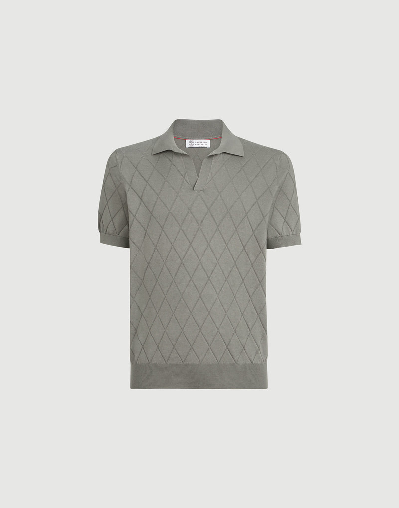 Cotton textured Argyle lightweight knit polo shirt 1