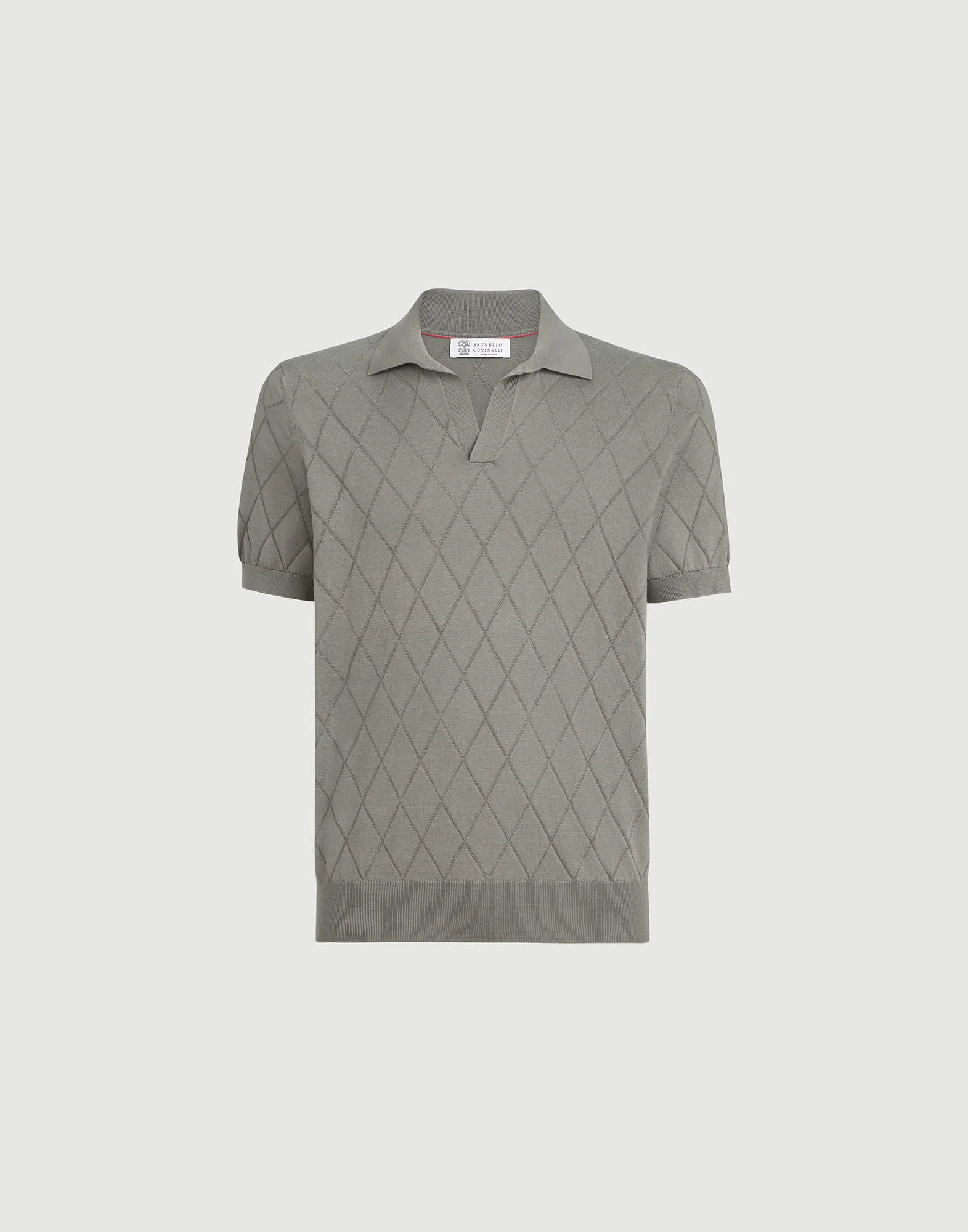 Cotton textured Argyle lightweight knit polo shirt - 1