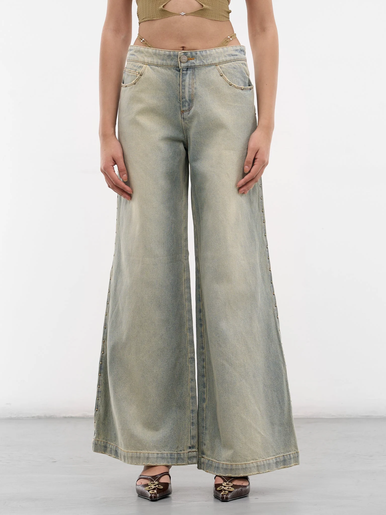 Blue Baggy G-String Rivets Jeans - 1