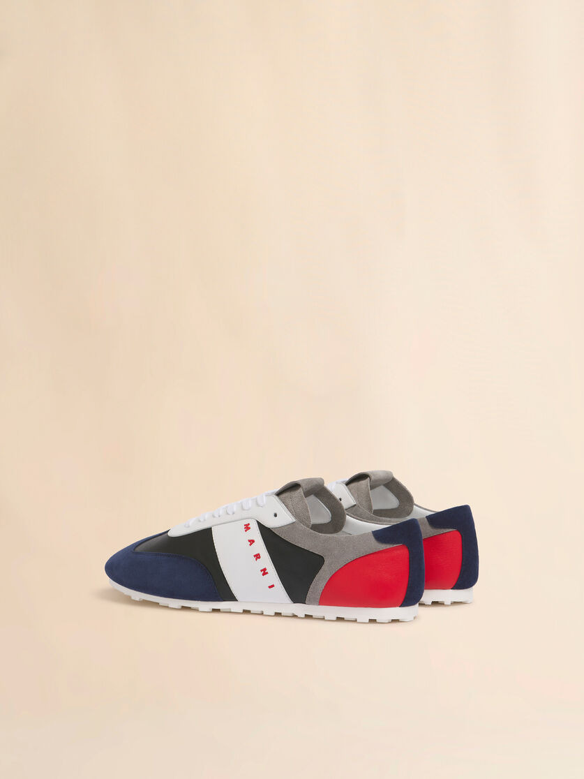 BLACK LEATHER AND MULTICOLOUR SUEDE SNEAKER - 3