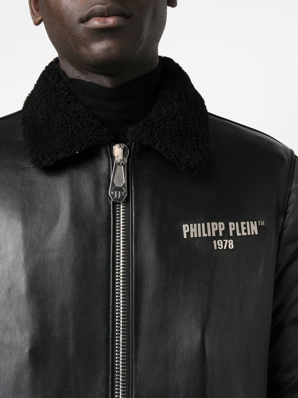 logo-print padded leather jacket - 5
