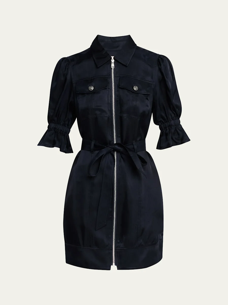 Holly Puff-Sleeve Zip-Front Mini Dress - 1