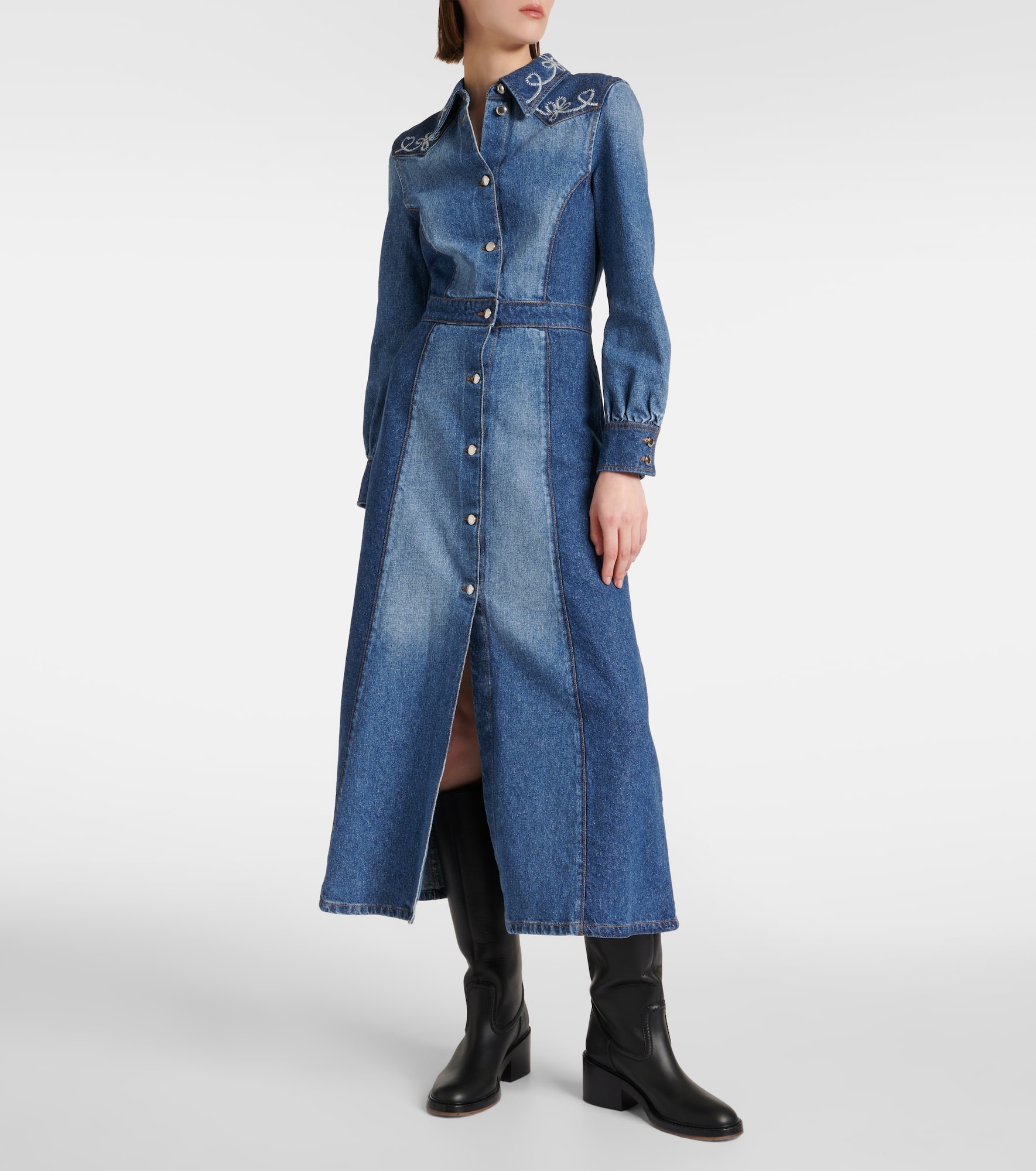 Embroidered denim shirt dress - 2