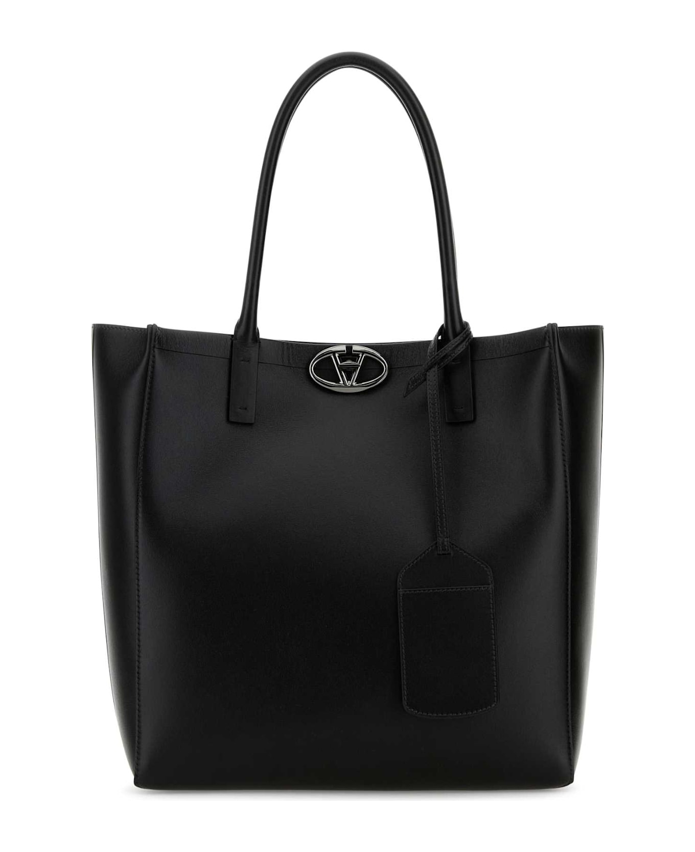 Black Leather Shopping Bag - 1