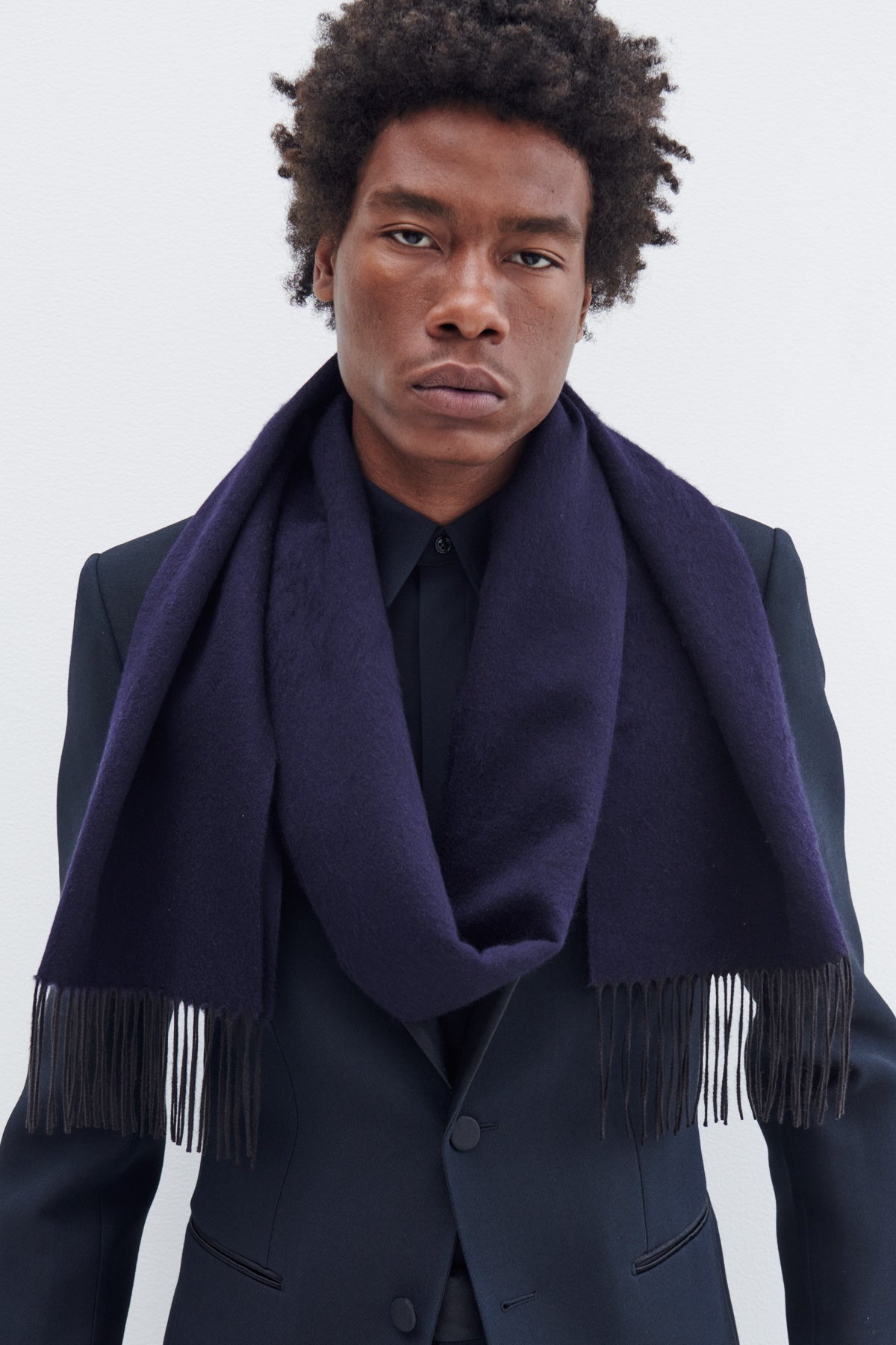 Blaine Scarf in Dark Navy Cashmere Silk - 2